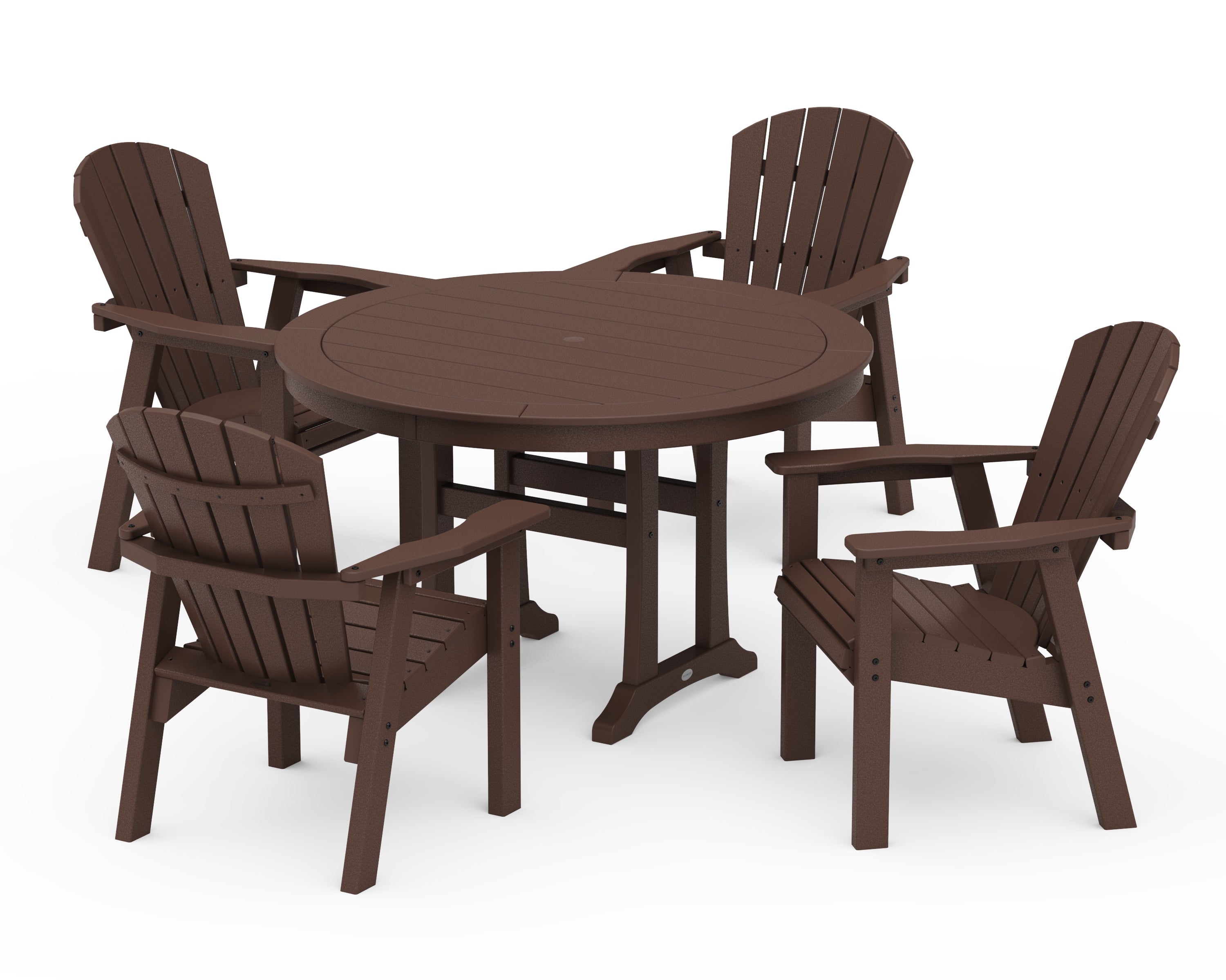 POLYWOOD® Seashell 5-Piece Round Dining Set with Trestle Legs in Mahogany
