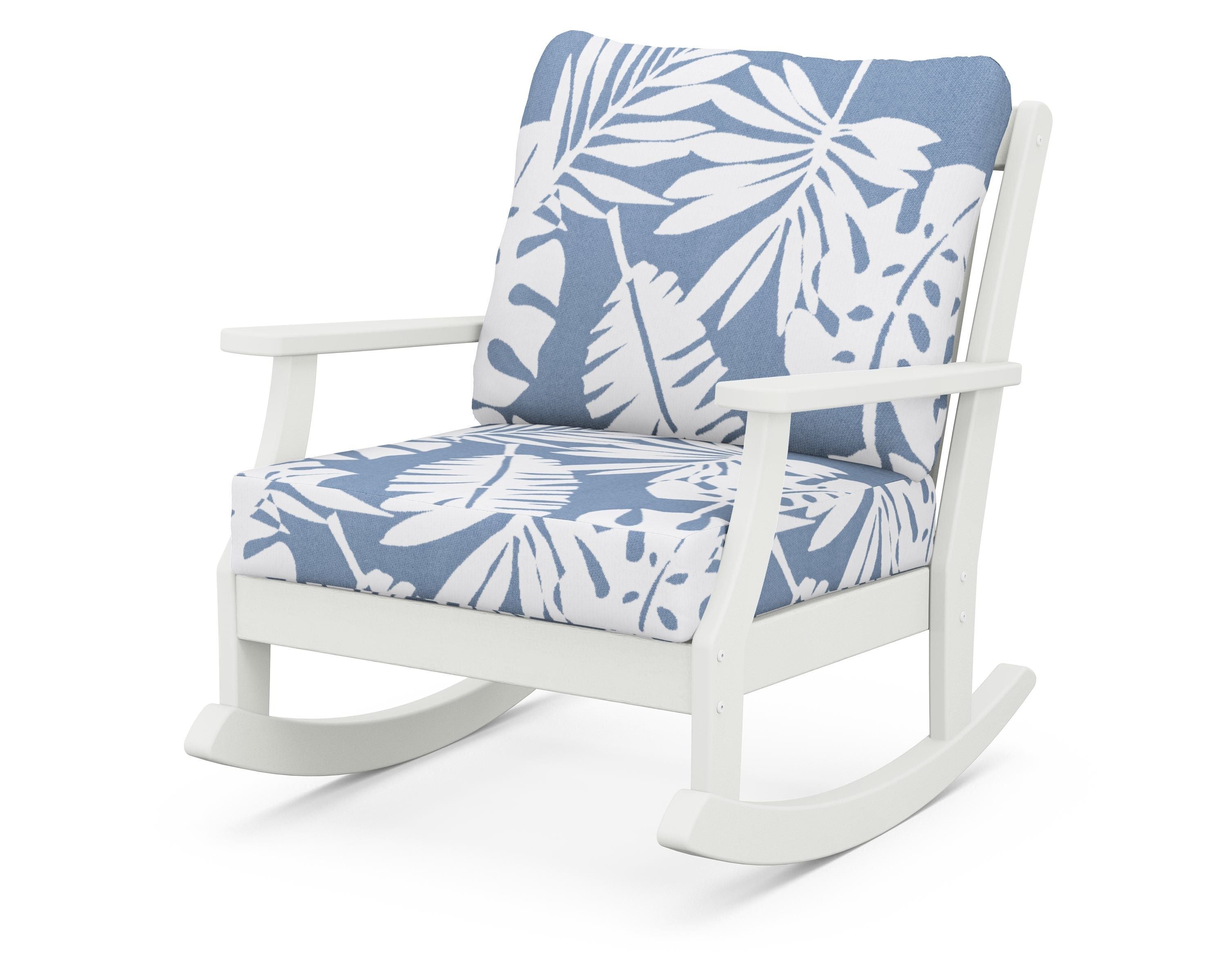 POLYWOOD® Braxton Deep Seating Rocking Chair in Vintage White / Leaf Sky Blue