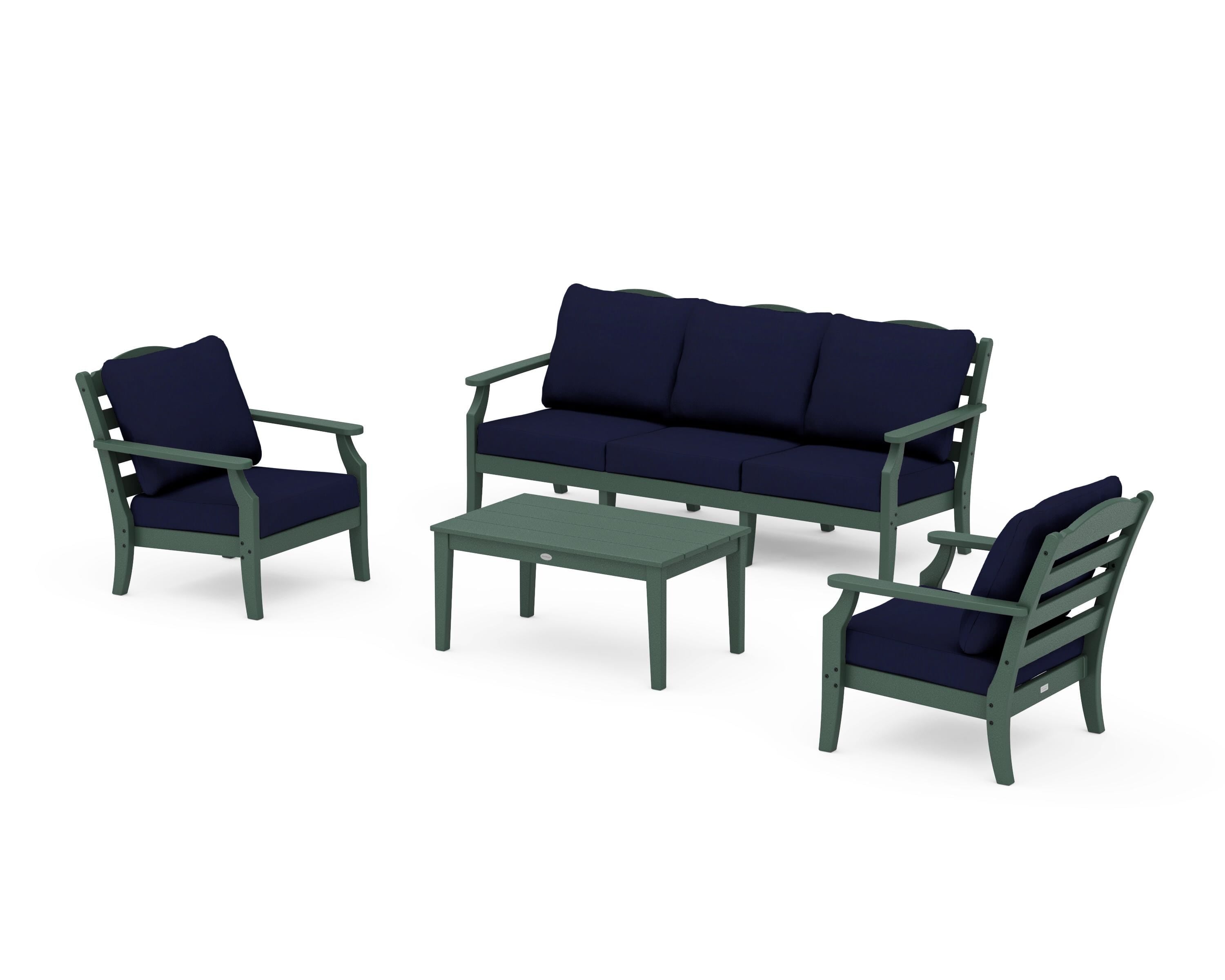 Draper James™ by POLYWOOD® Savannah 4-Piece Deep Seating Set with Sofa in Green / Navy