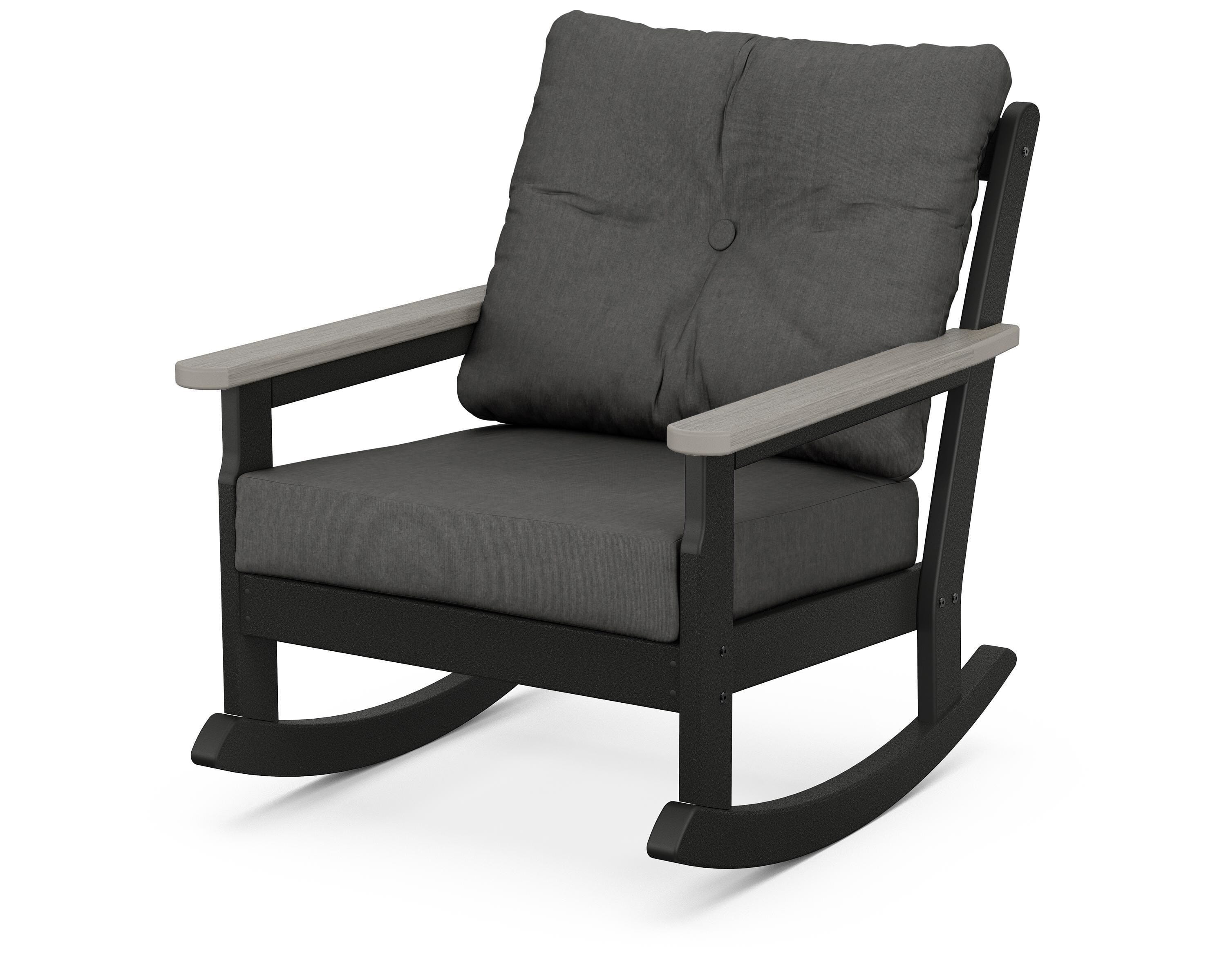 POLYWOOD® Vineyard Deep Seating Rocking Chair in Black / Driftwood / Spectrum Carbon