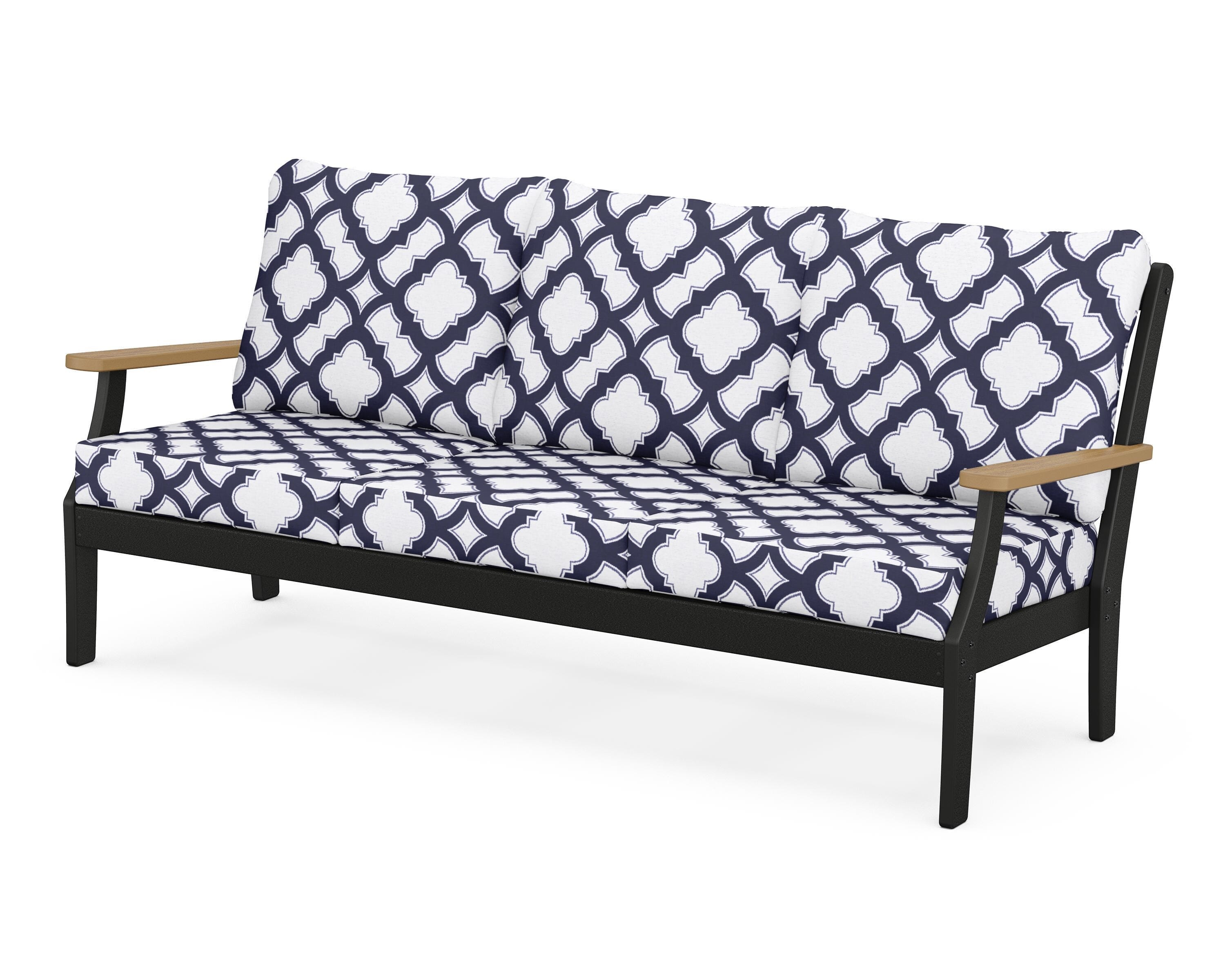 POLYWOOD® Braxton Deep Seating Sofa in Black / Natural / Trellis Navy