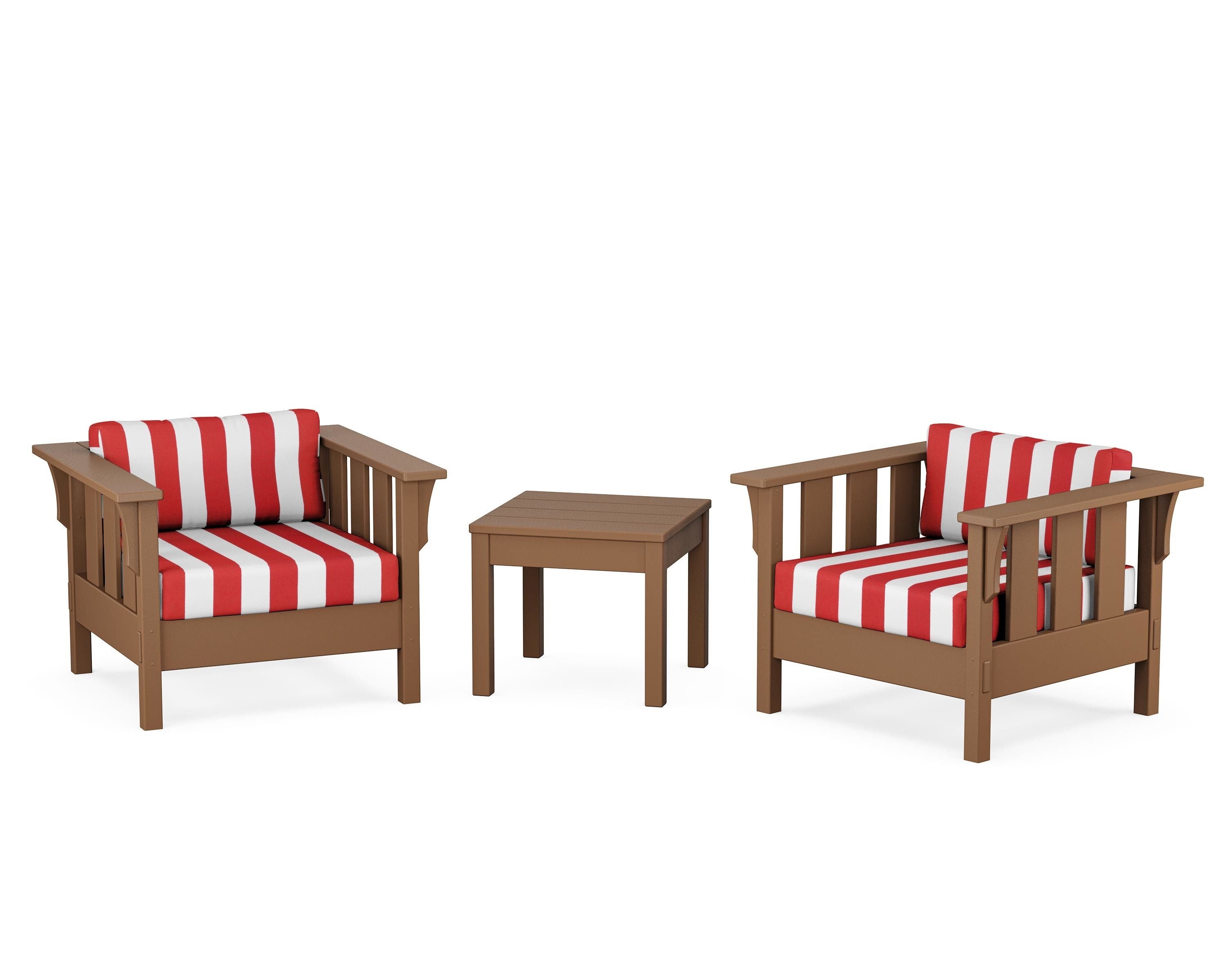 Martha Stewart by POLYWOOD® Acadia 3-Piece Deep Seating Set in Teak / Cabana Stripe Crimson