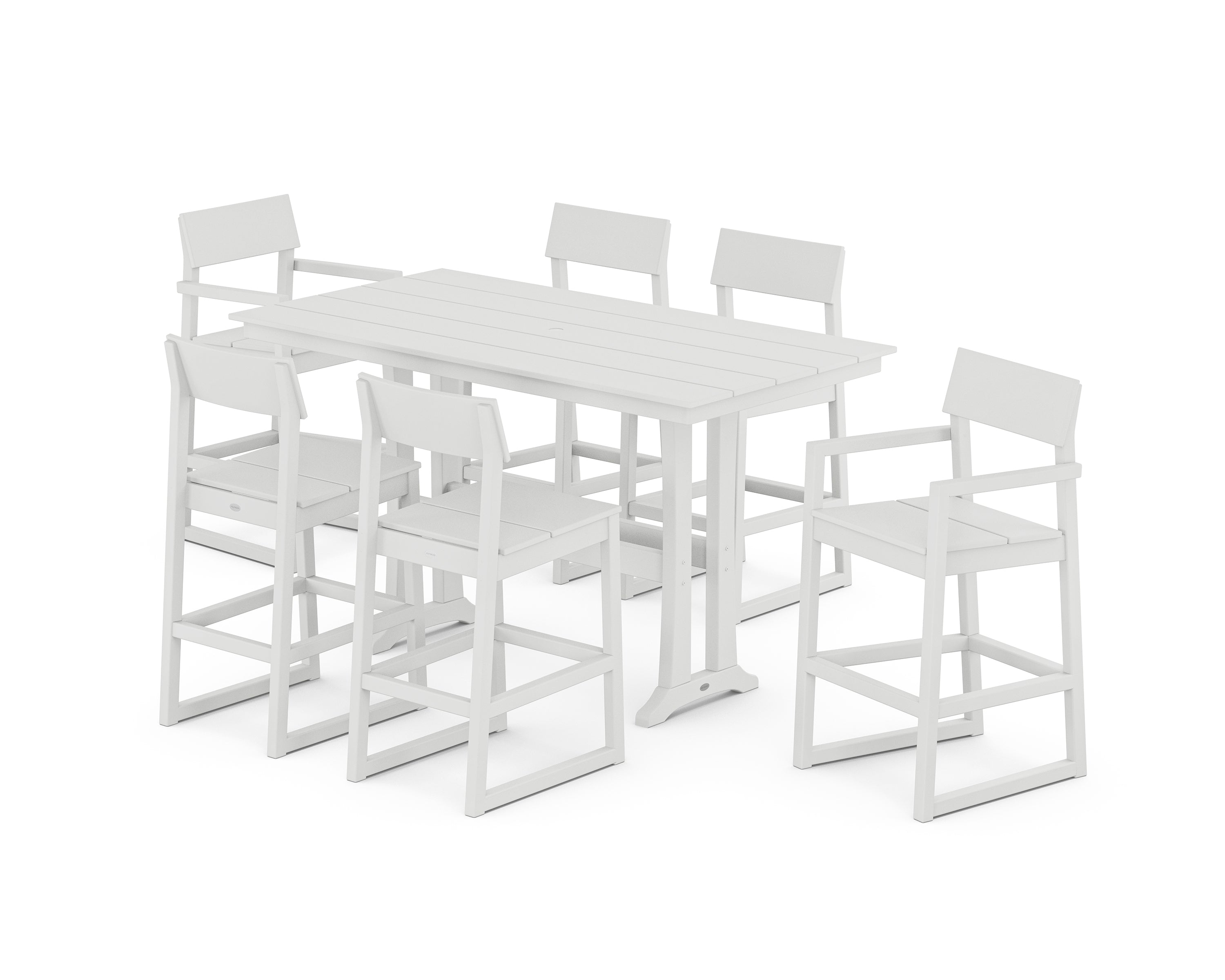 POLYWOOD® EDGE 7-Piece Farmhouse Bar Set with Trestle Legs in White