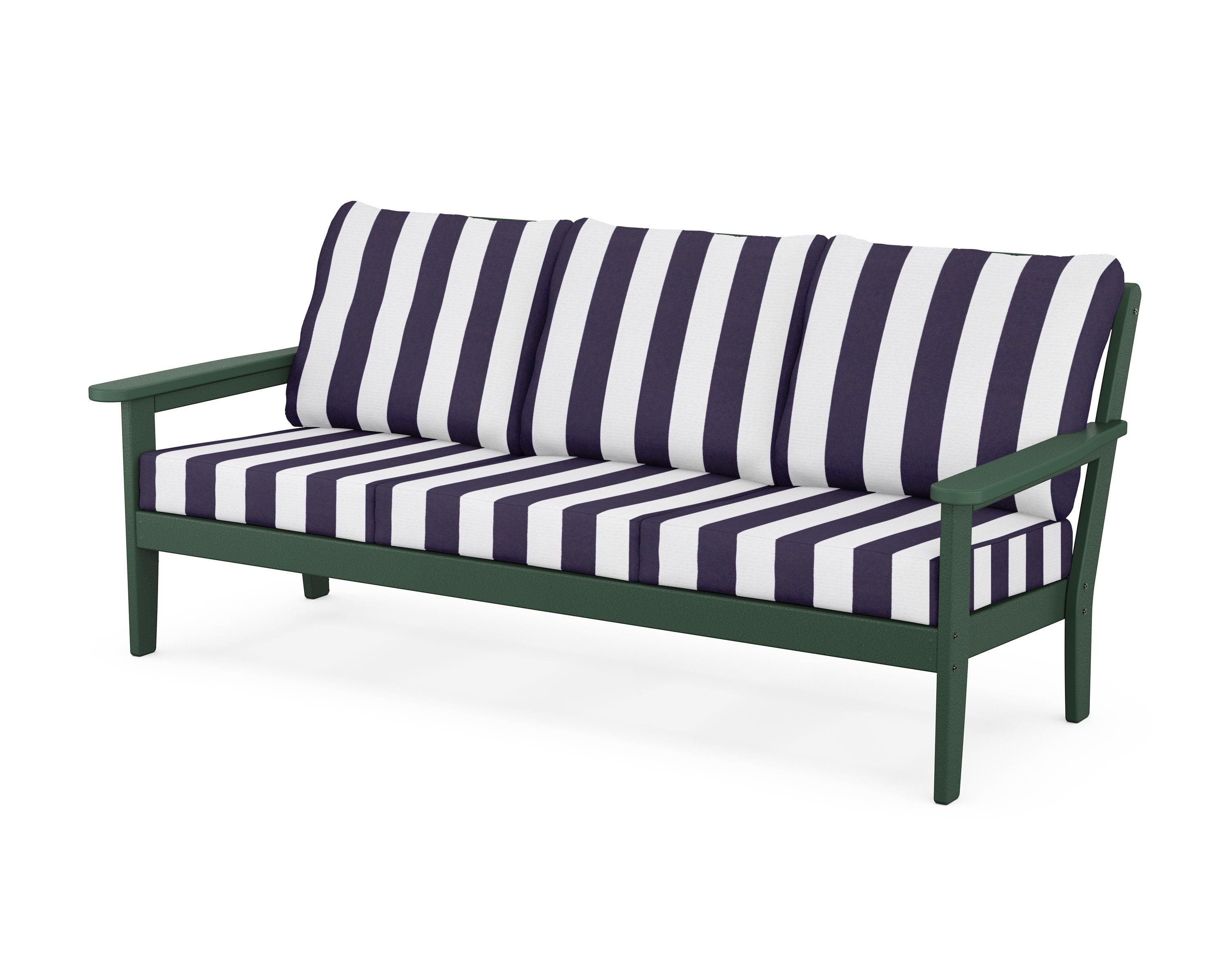 Country Living Cottage Deep Seating Sofa in Green / Cabana Stripe Navy