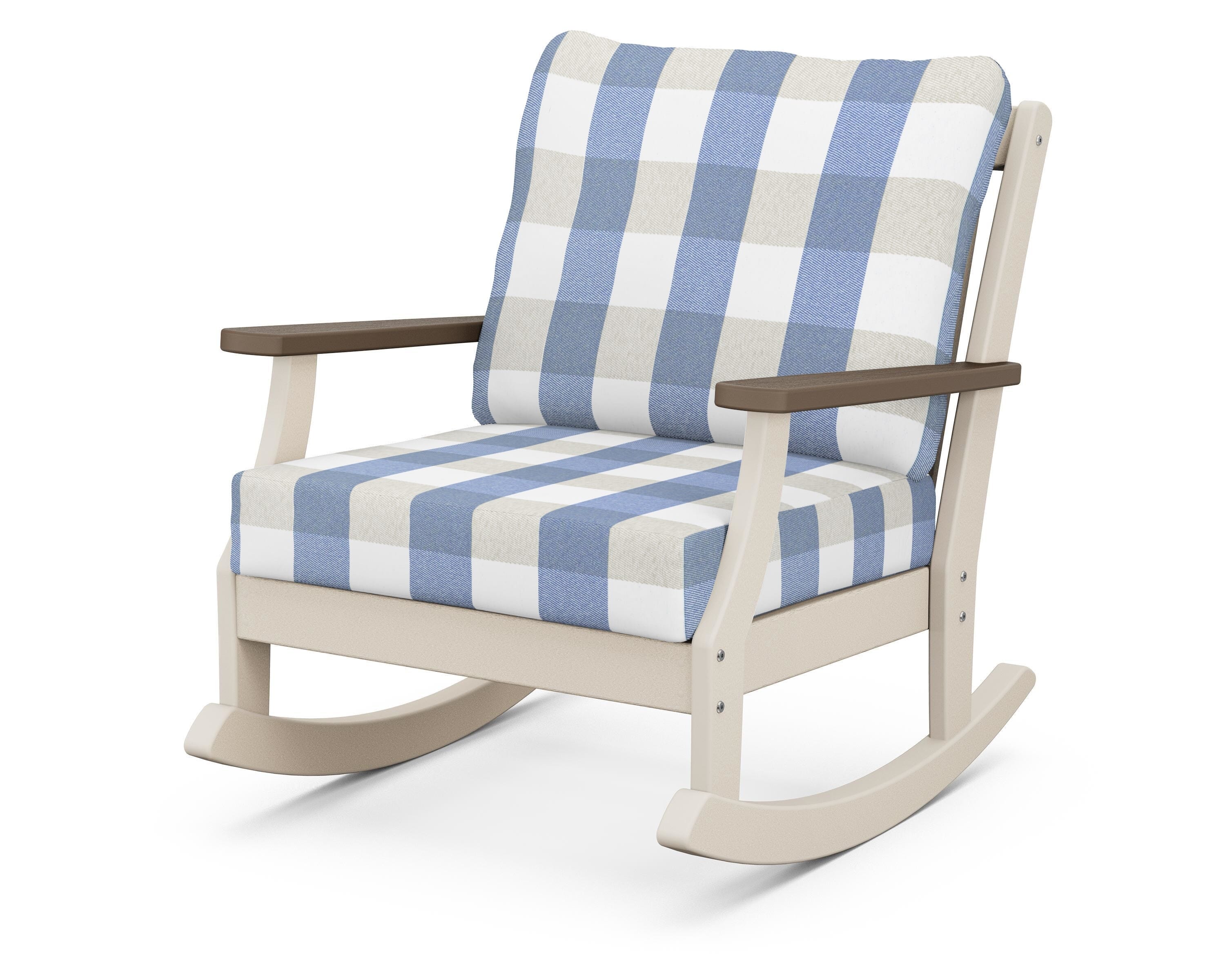 POLYWOOD® Braxton Deep Seating Rocking Chair in Sand / Kona / Buffalo Plaid Sky Blue