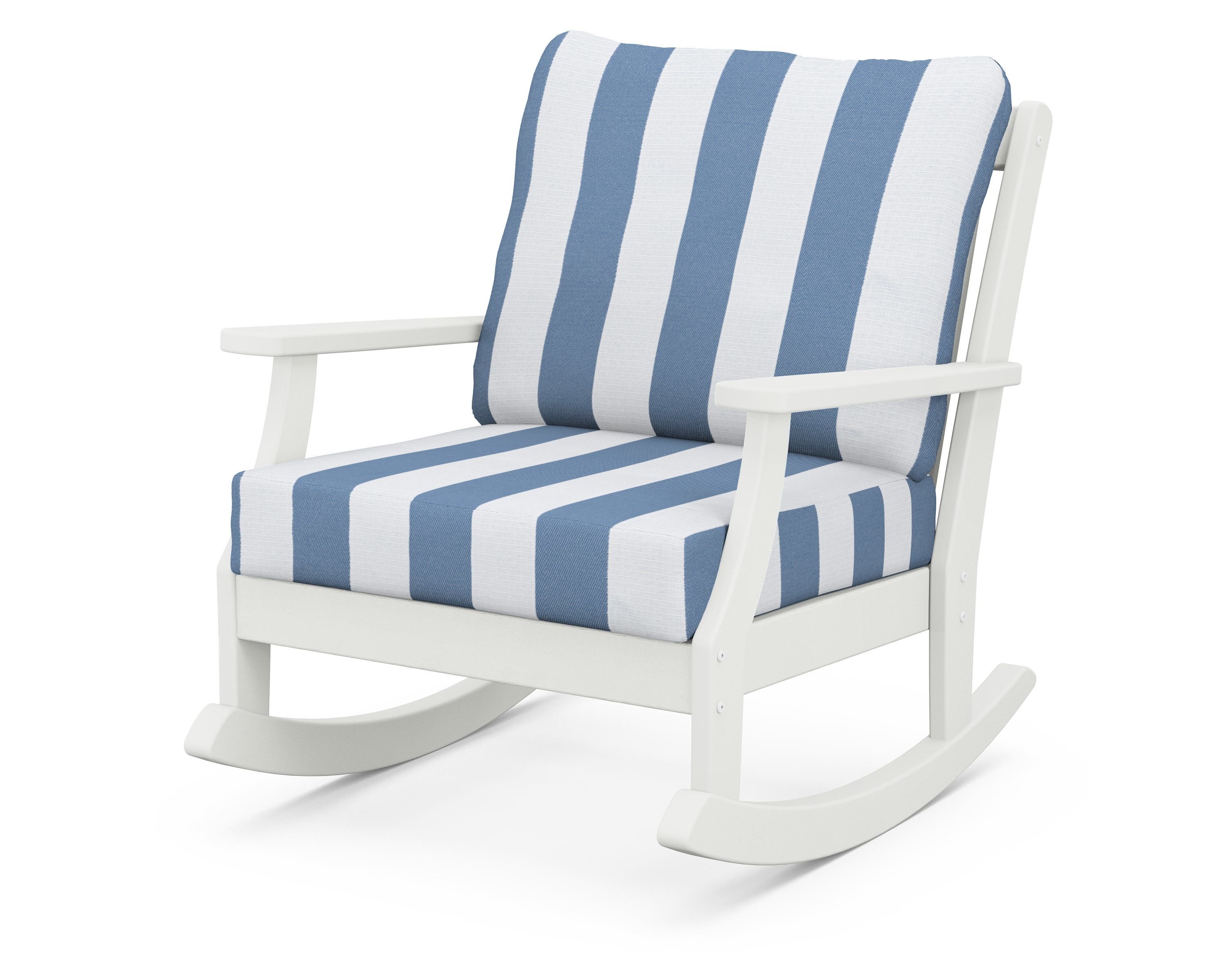 POLYWOOD® Braxton Deep Seating Rocking Chair in Vintage White / Cabana Stripe Sky Blue