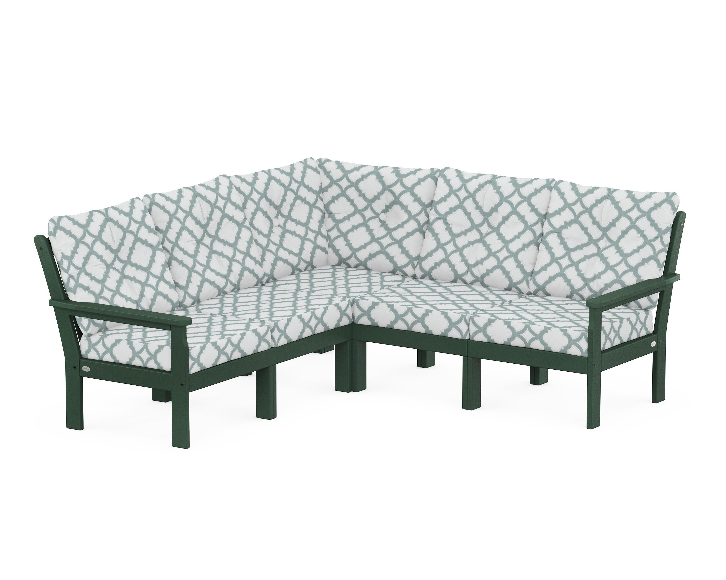 POLYWOOD® Vineyard 5-Piece Sectional in Green / Trellis Glacier Spa