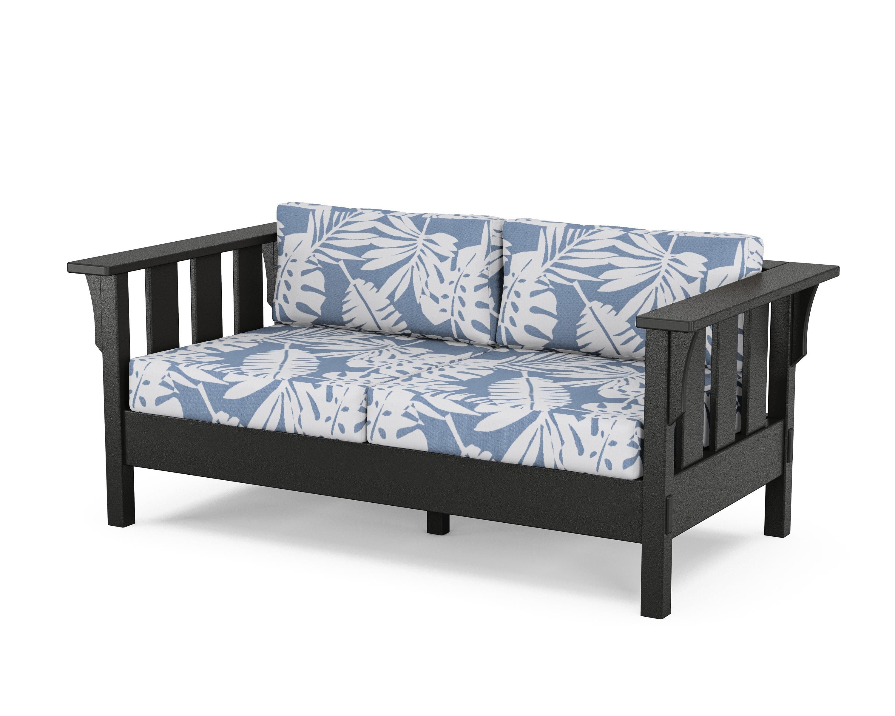 Martha Stewart by POLYWOOD® Acadia Deep Seating Loveseat in Black / Leaf Sky Blue