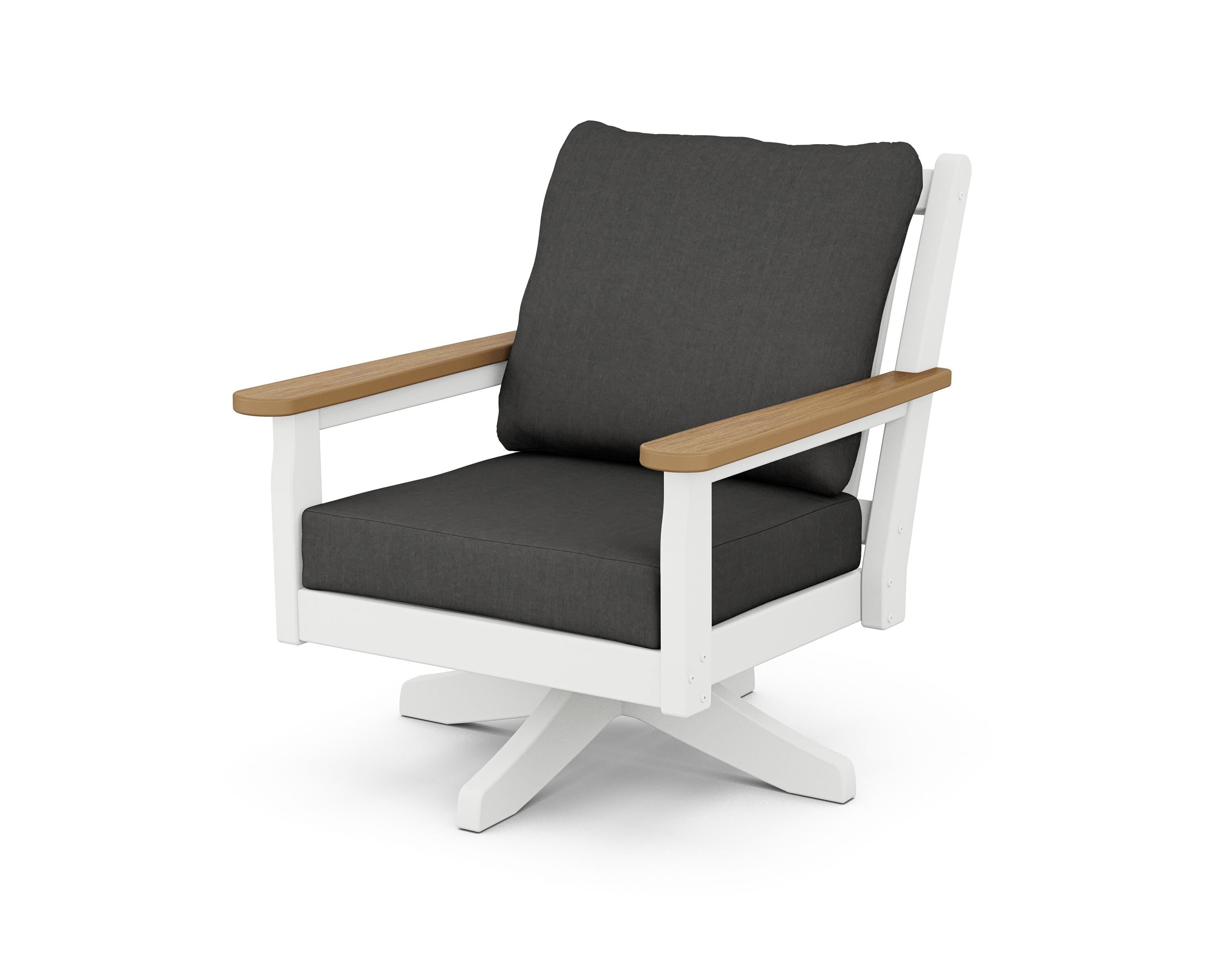 POLYWOOD® Chippendale Deep Seating Swivel Chair in White / Natural / Spectrum Carbon