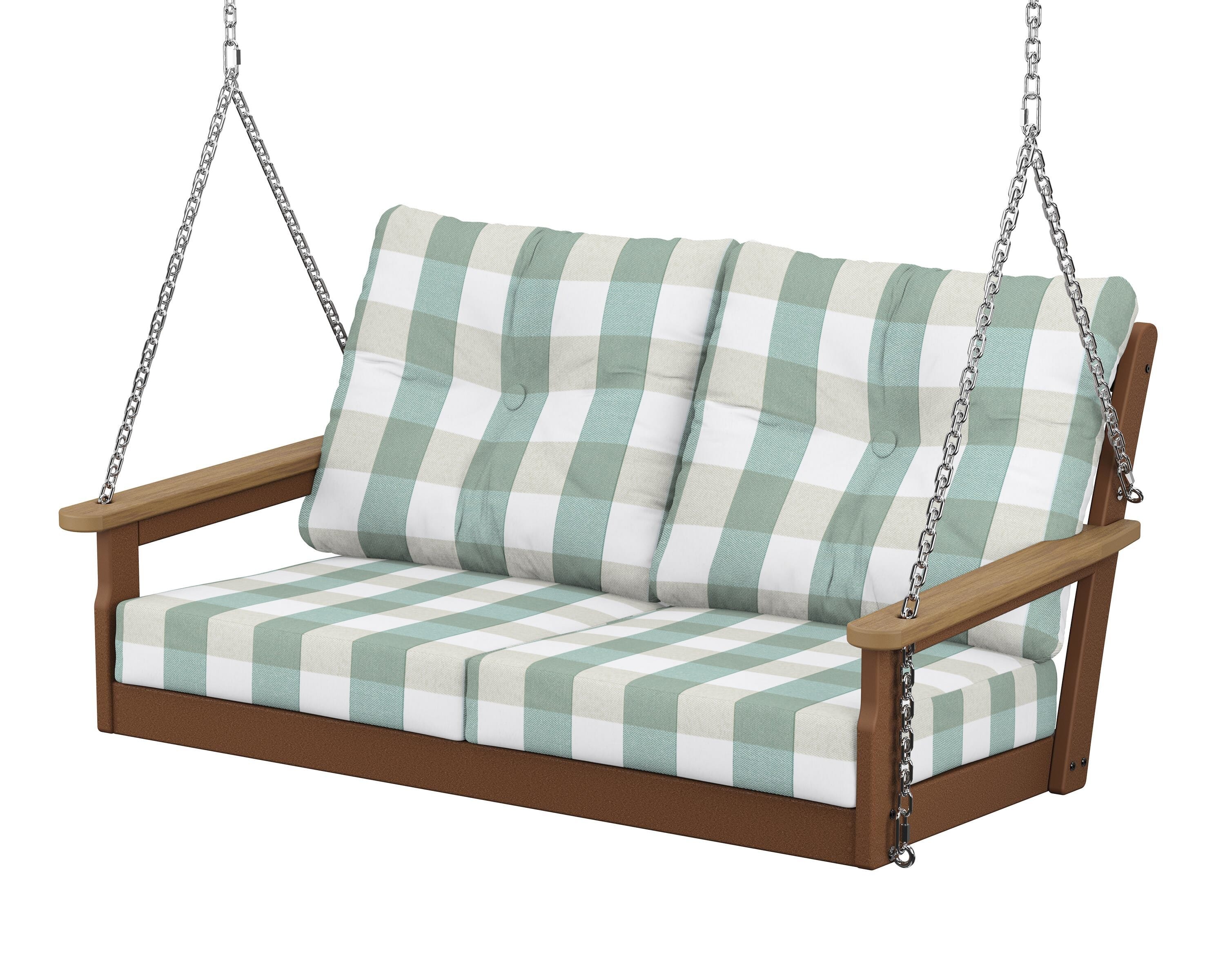 POLYWOOD® Vineyard Deep Seating Swing in Teak / Natural / Buffalo Plaid Glacier Spa