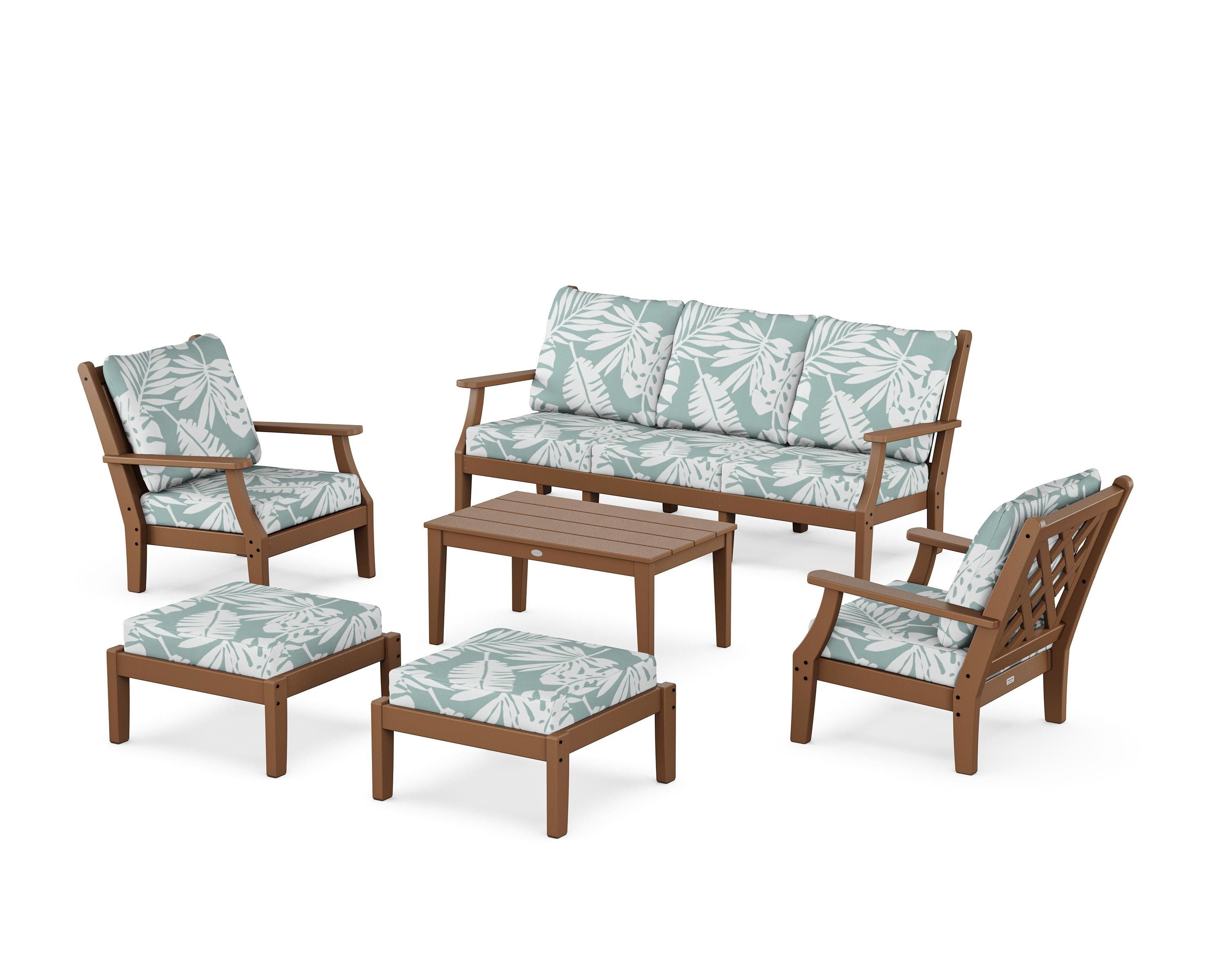 Country Living Wovendale 6-Piece Lounge Sofa Set in Teak / Leaf Glacier Spa