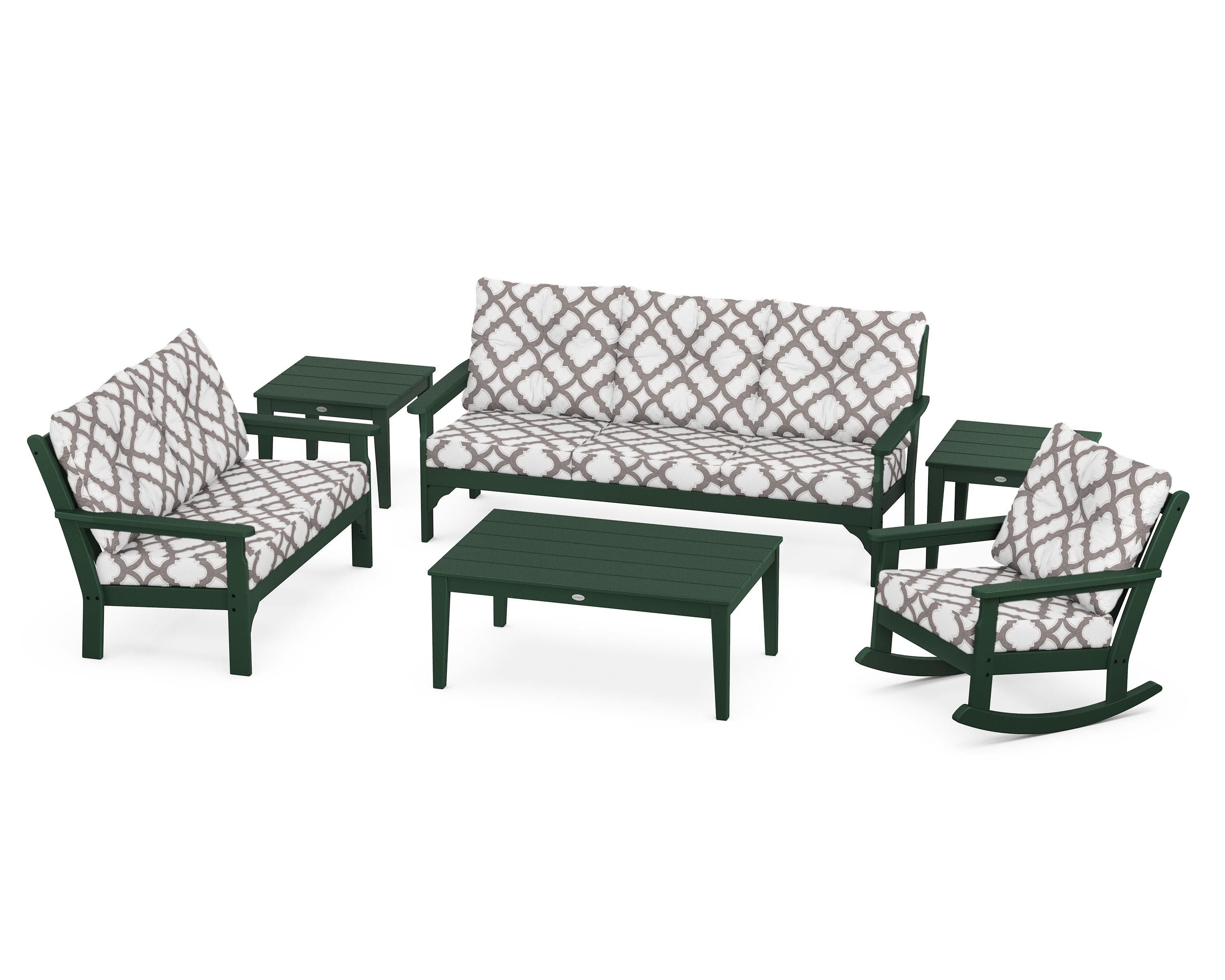 POLYWOOD® Vineyard 6-Piece Deep Seating Set in Green / Trellis Grey Mist