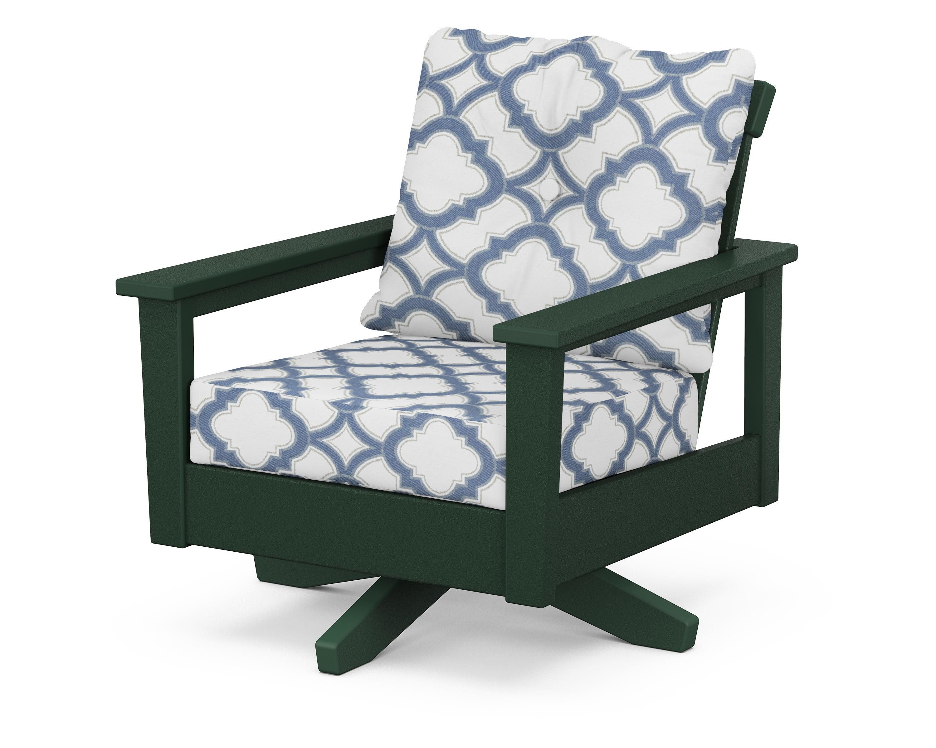 POLYWOOD® Prescott Deep Seating Swivel Chair in Green / Trellis Sky Blue