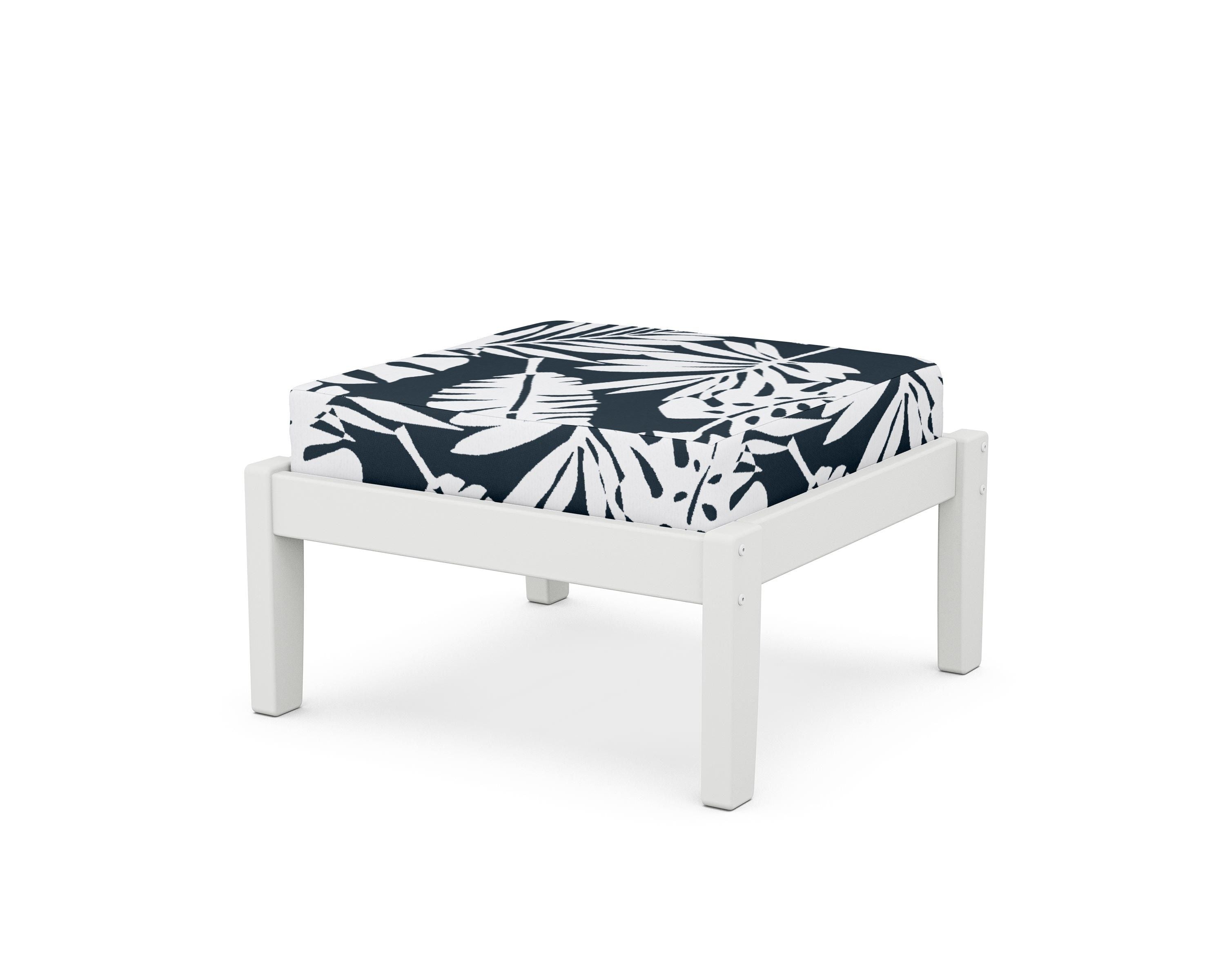Unbranded Deep Seating Ottoman in White / Leaf Marine Indigo