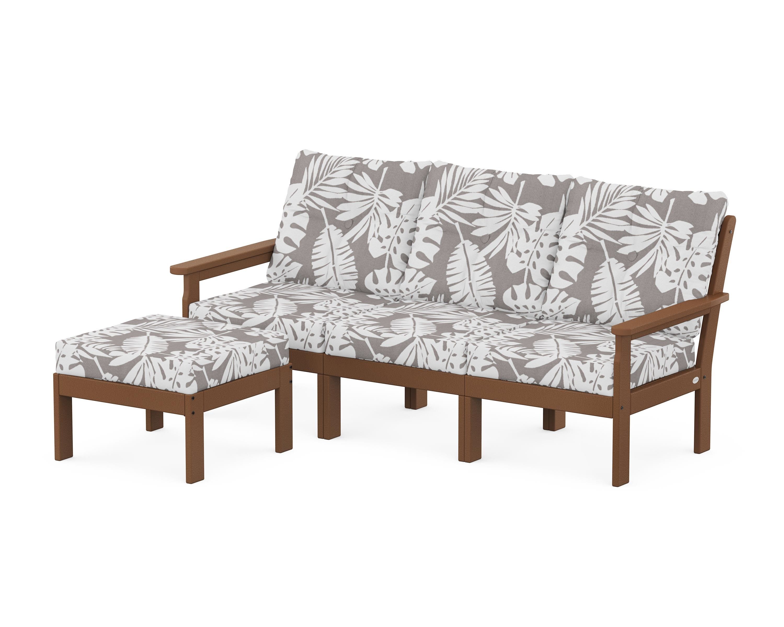 POLYWOOD® Vineyard 4-Piece Sectional with Ottoman in Teak / Leaf Grey Mist