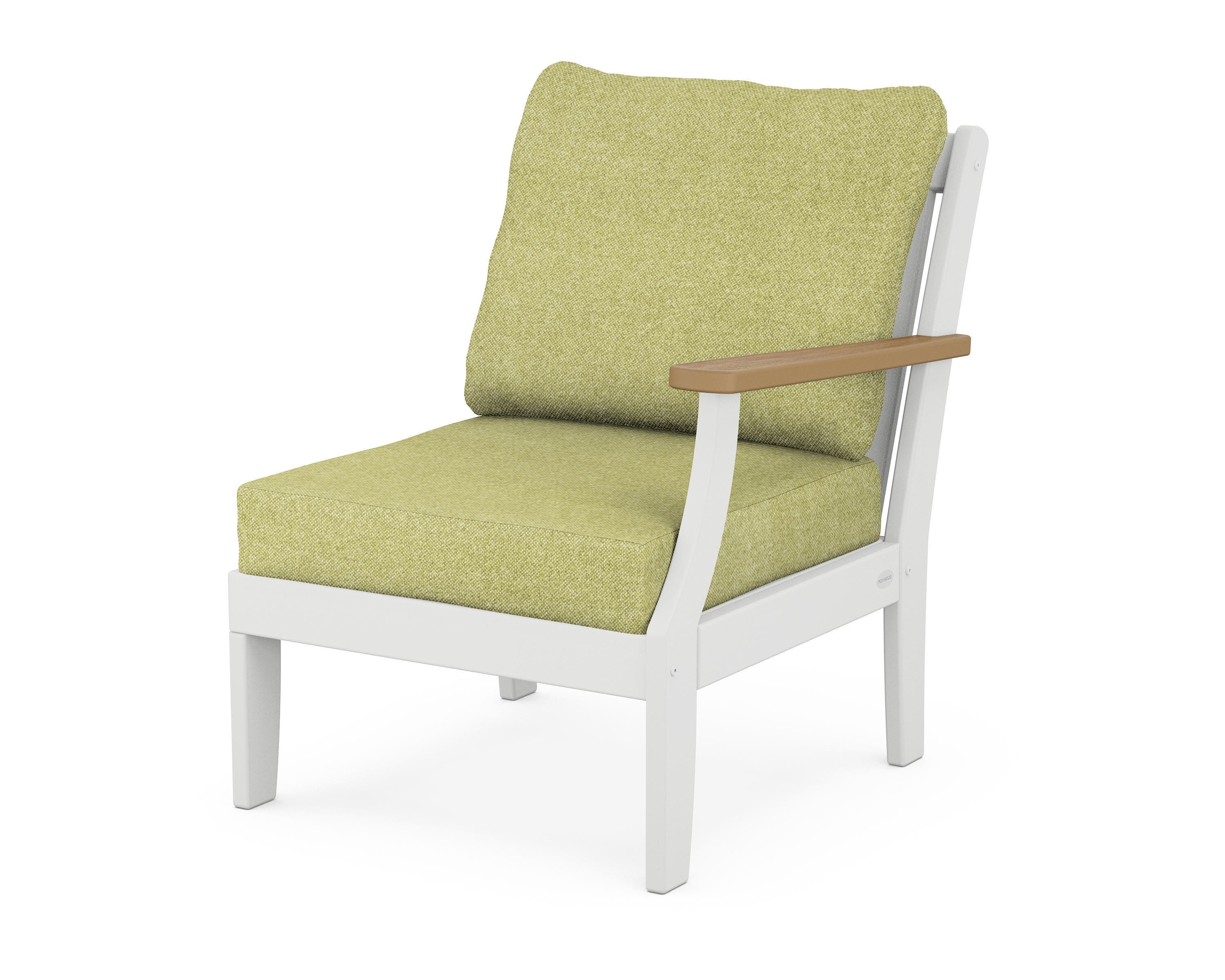 POLYWOOD® Braxton Modular Right Arm Chair in White / Natural / Chartreuse Boucle