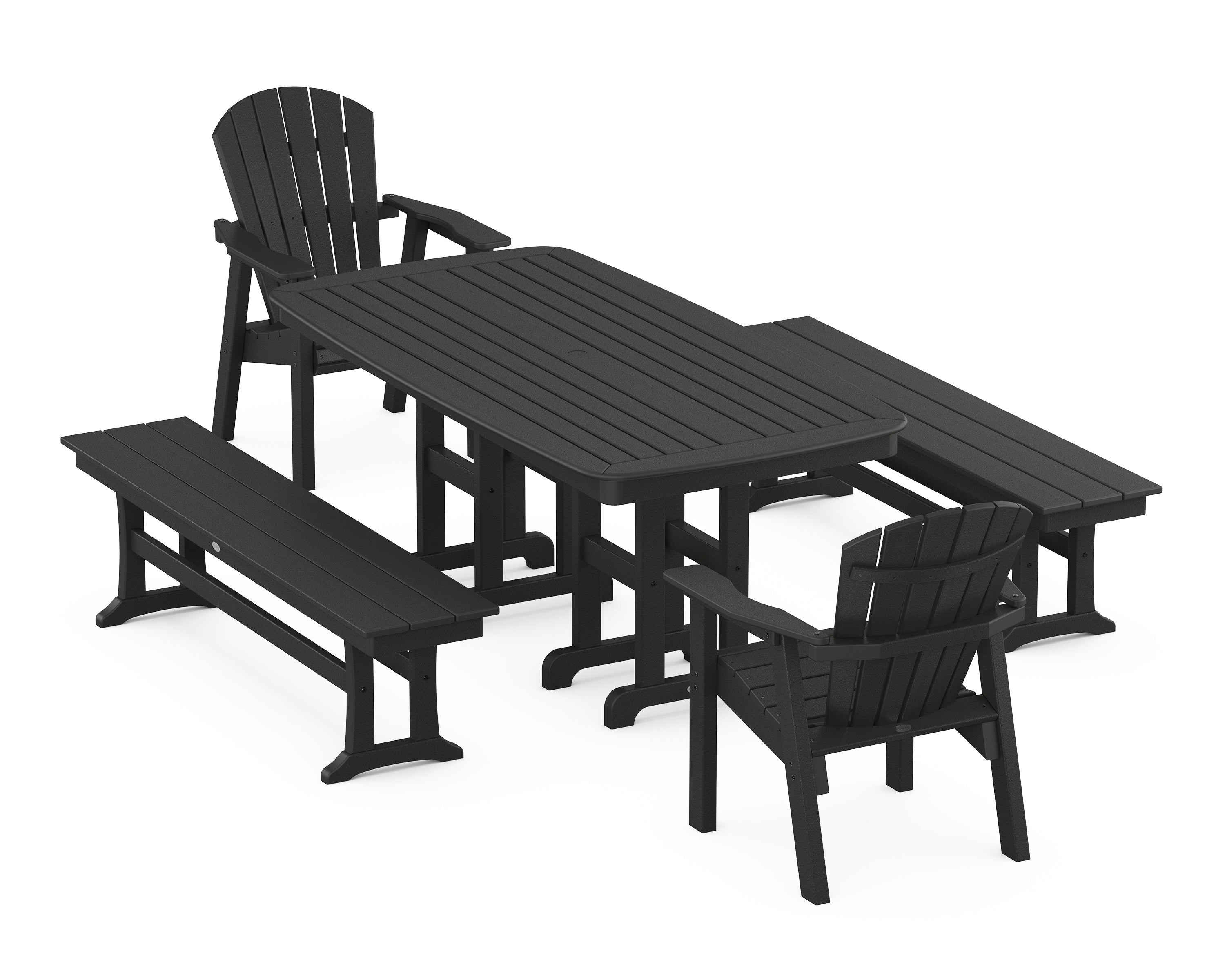POLYWOOD® Seashell 5-Piece Dining Set with Benches in Black