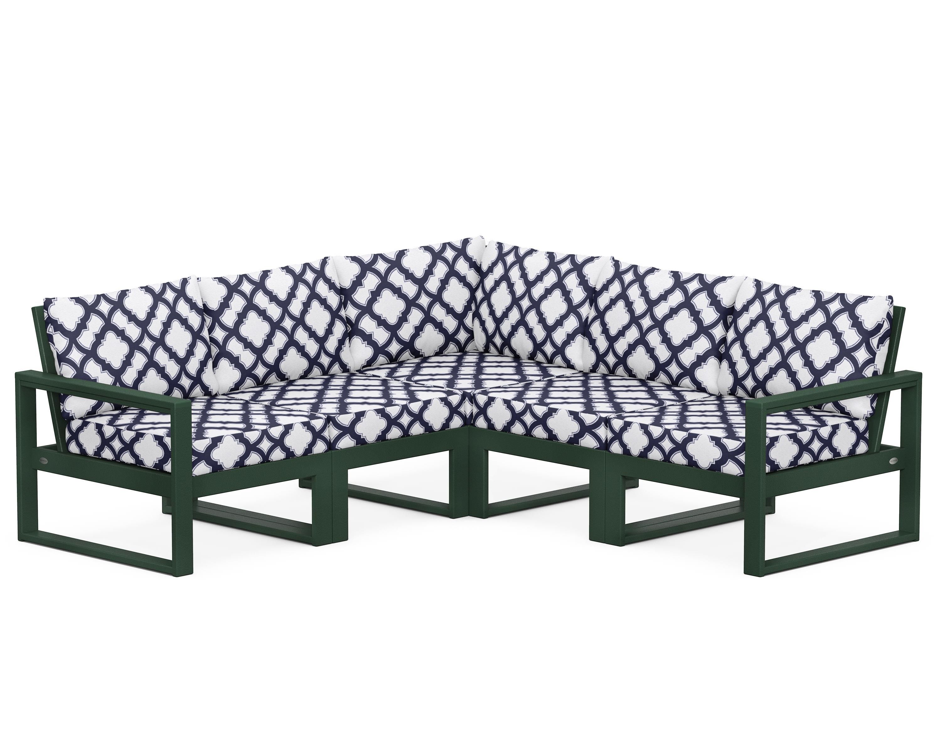 POLYWOOD® EDGE 5-Piece Modular Deep Seating Set in Green / Trellis Navy