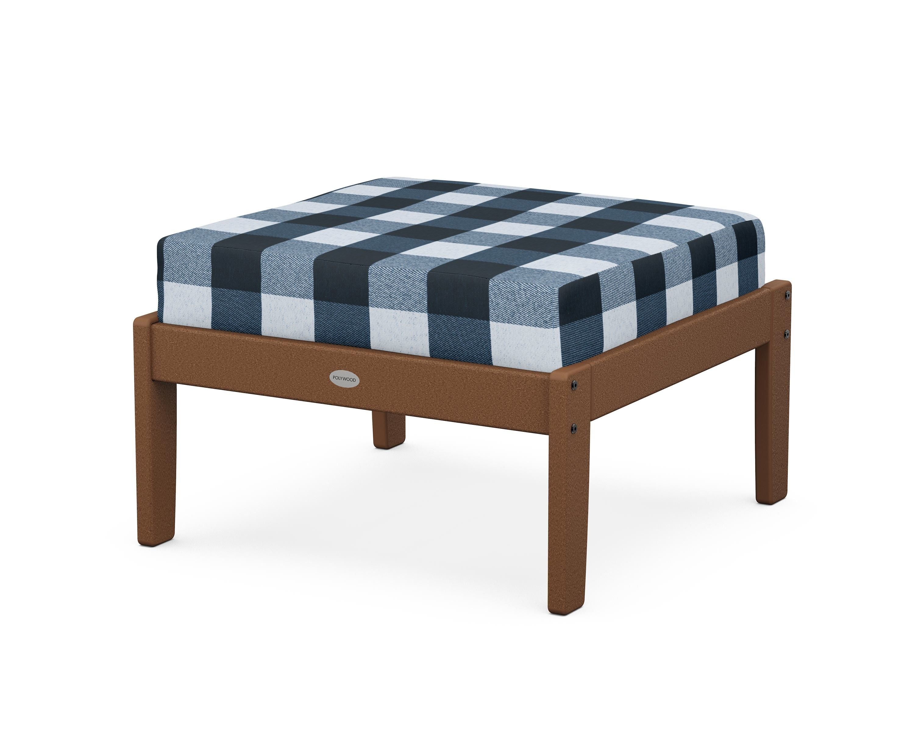 POLYWOOD® Braxton Deep Seating Ottoman in Teak / Buffalo Plaid Marine Indigo