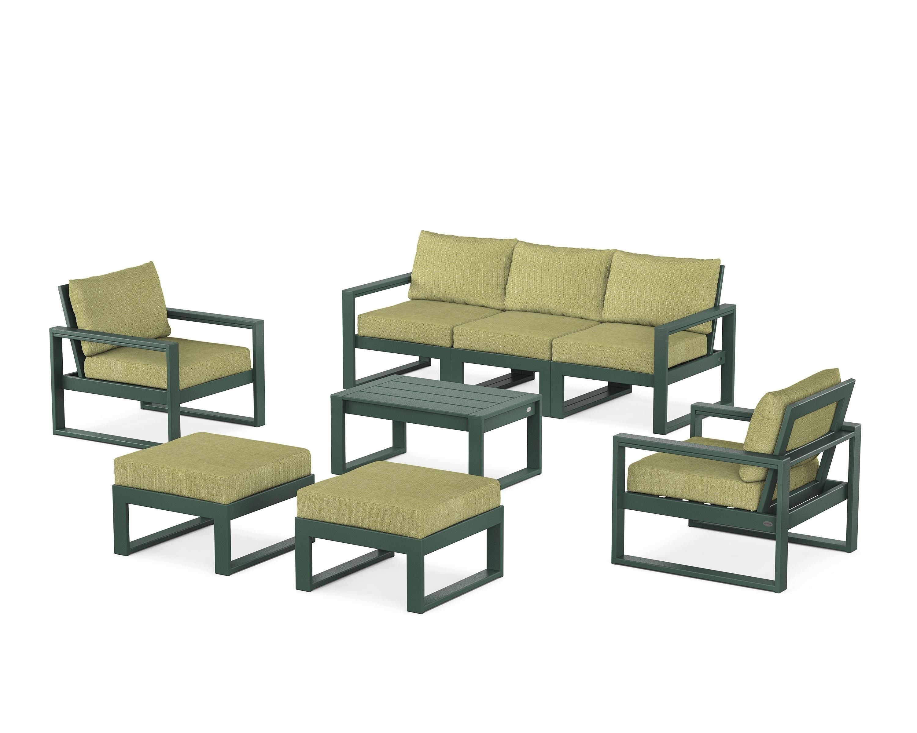POLYWOOD® EDGE Sectional 8-Piece Lounge Sofa Set in Green / Chartreuse Boucle