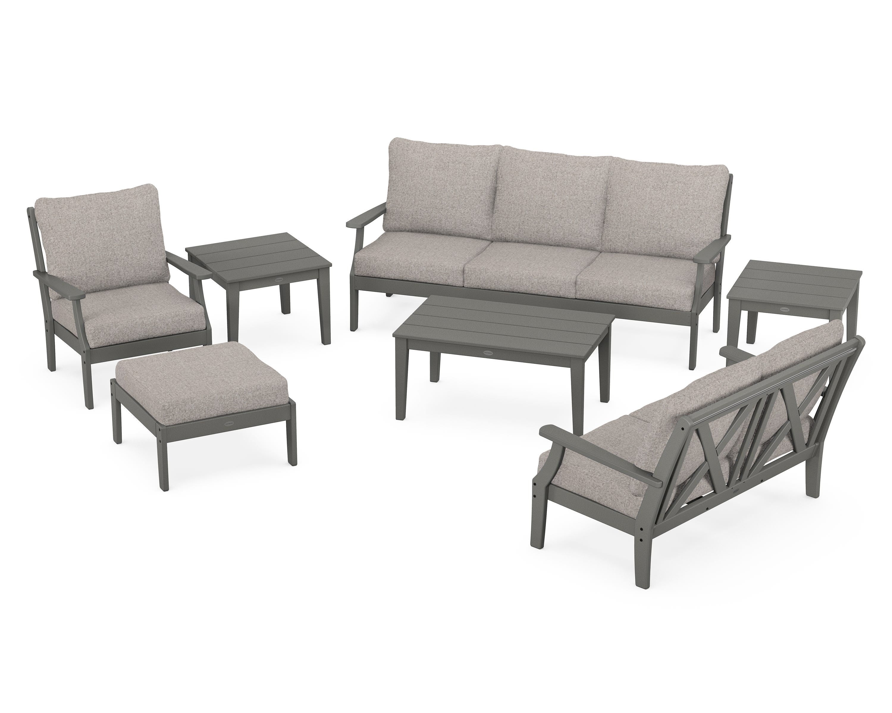 POLYWOOD® Braxton 7-Piece Deep Seating Set in Slate Grey / Weathered Tweed