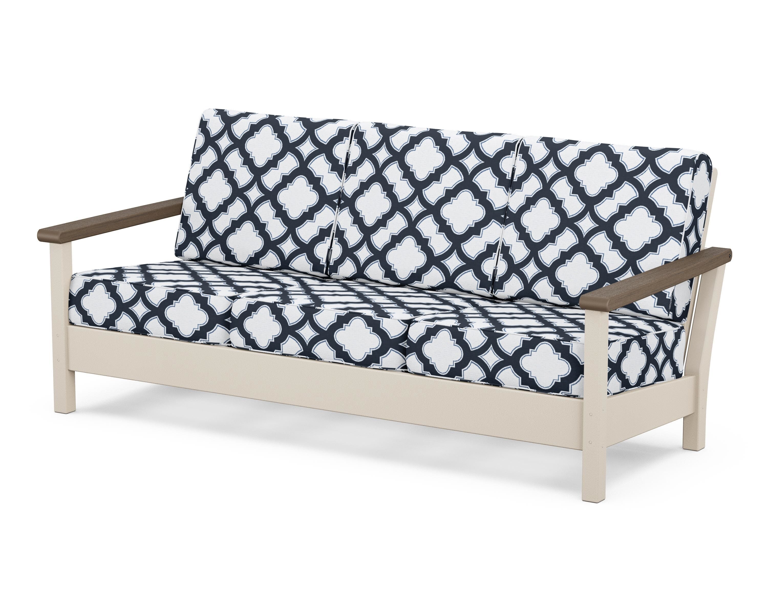 POLYWOOD® Harbour Deep Seating Sofa in Sand / Kona / Trellis Marine Indigo