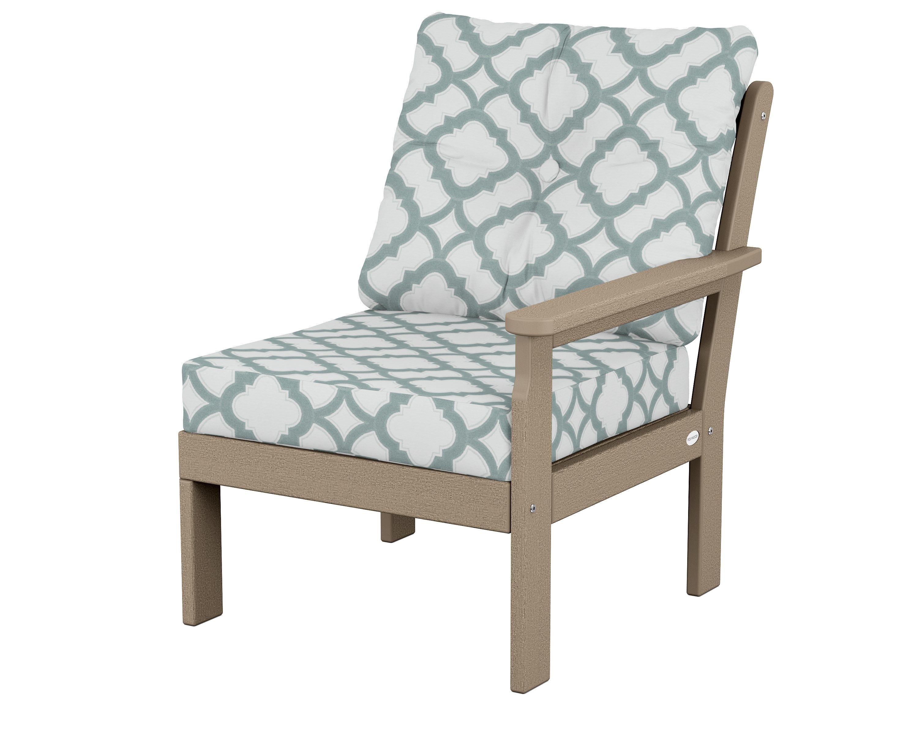 POLYWOOD® Vineyard Modular Right Arm Chair in Vintage Sahara / Trellis Glacier Spa
