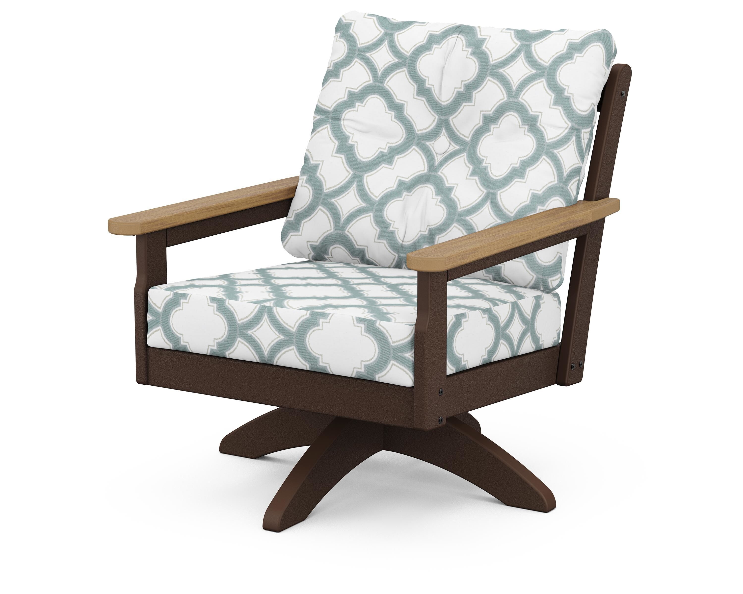 POLYWOOD® Vineyard Deep Seating Swivel Chair in Mahogany / Natural / Trellis Glacier Spa