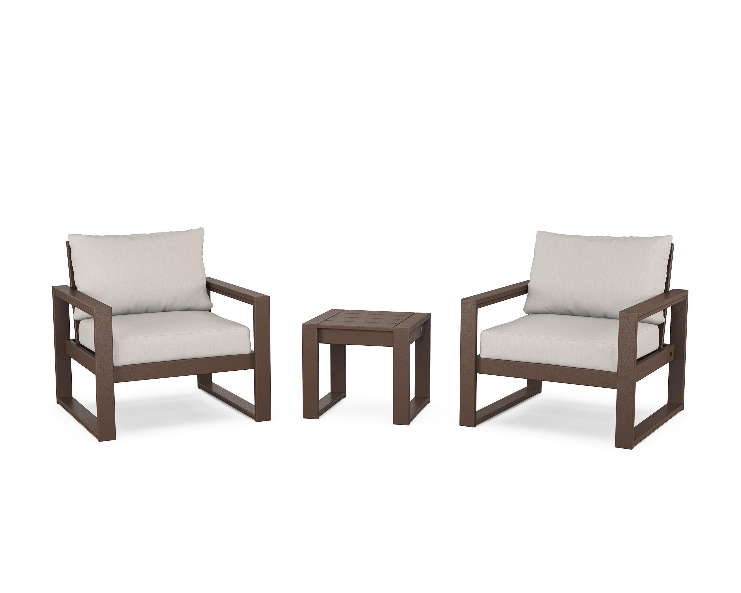 POLYWOOD® EDGE Sectional 3-Piece Deep Seating Set in Mahogany / Cast Ash