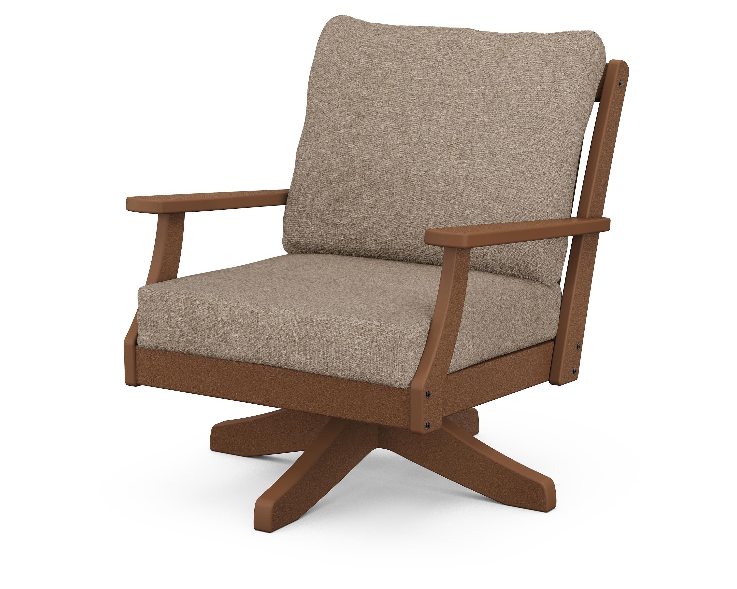 POLYWOOD® Braxton Deep Seating Swivel Chair in Teak / Spiced Burlap