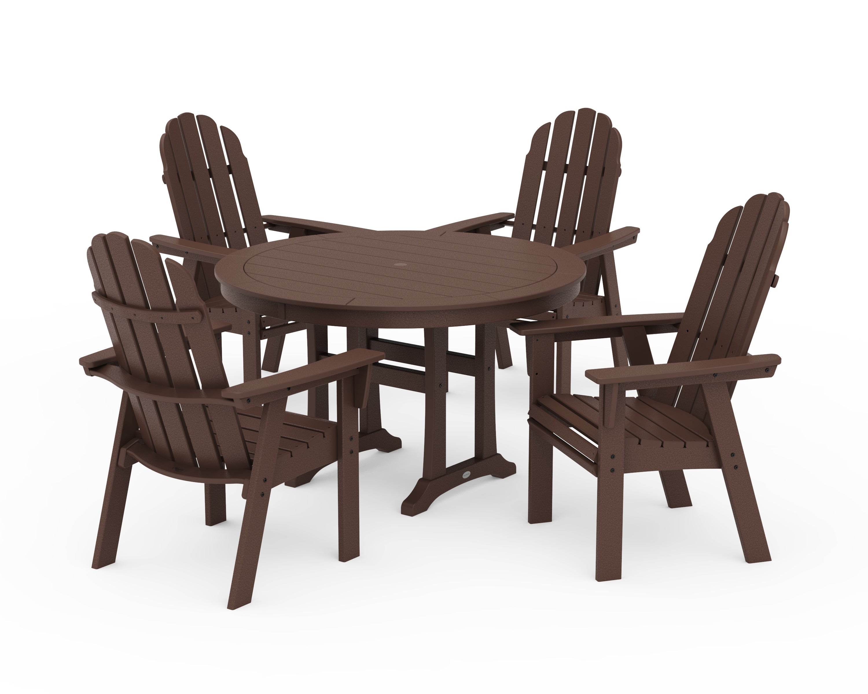 POLYWOOD® Vineyard Curveback Adirondack 5-Piece Nautical Trestle Dining Set in Mahogany