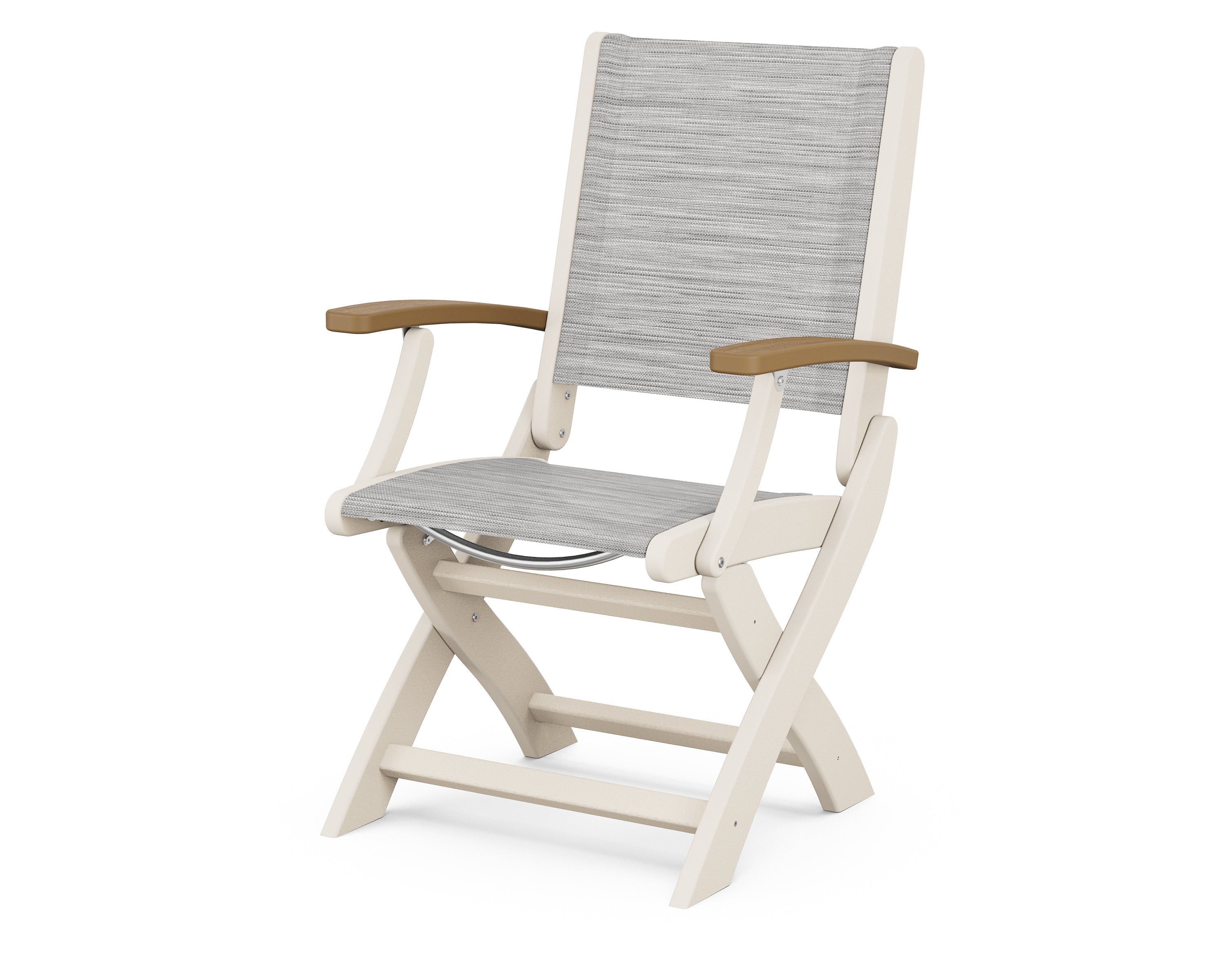 POLYWOOD® Coastal Folding Chair in Sand / Natural / Metallic Sling