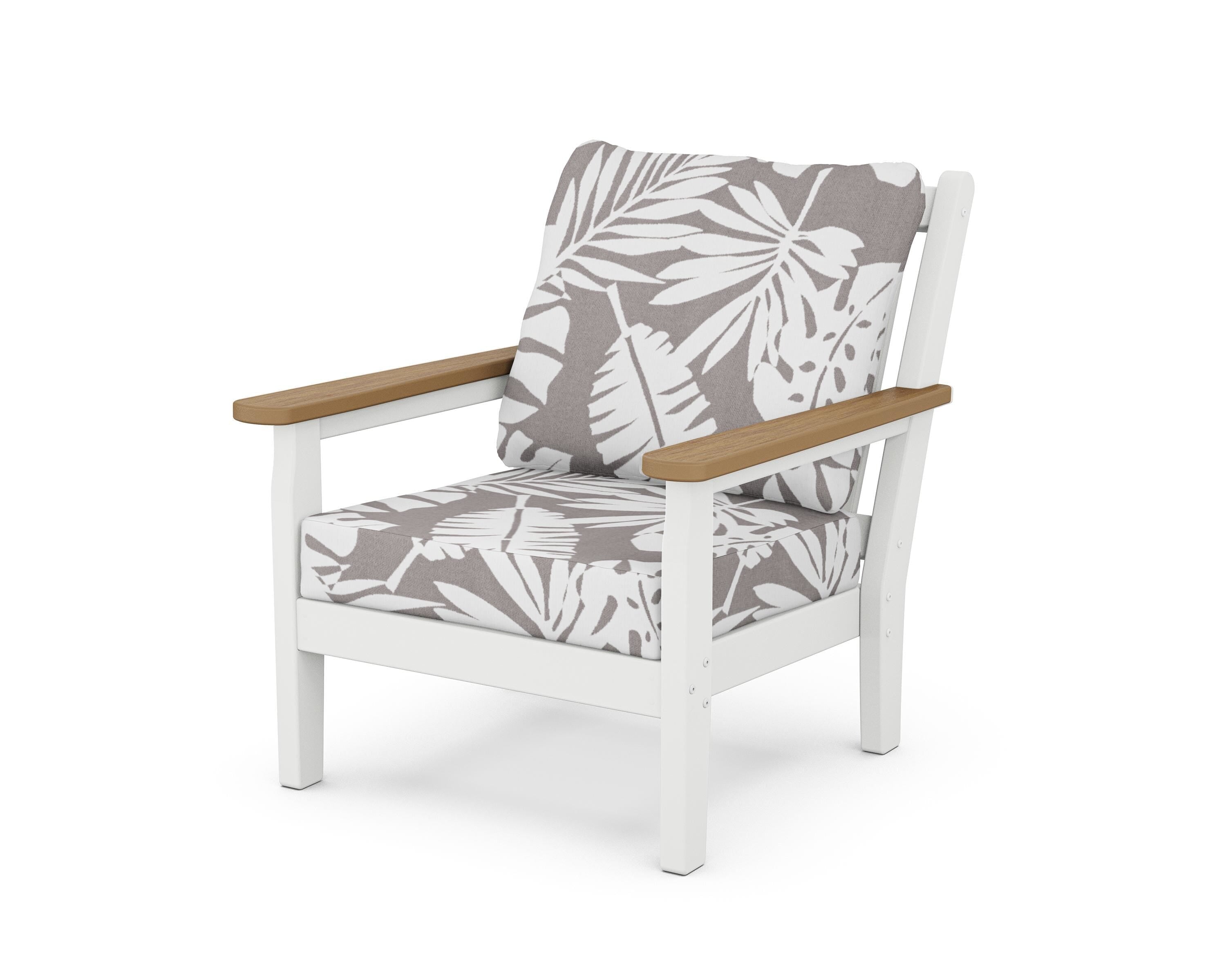 POLYWOOD® Chippendale Deep Seating Chair in White / Natural / Leaf Grey Mist