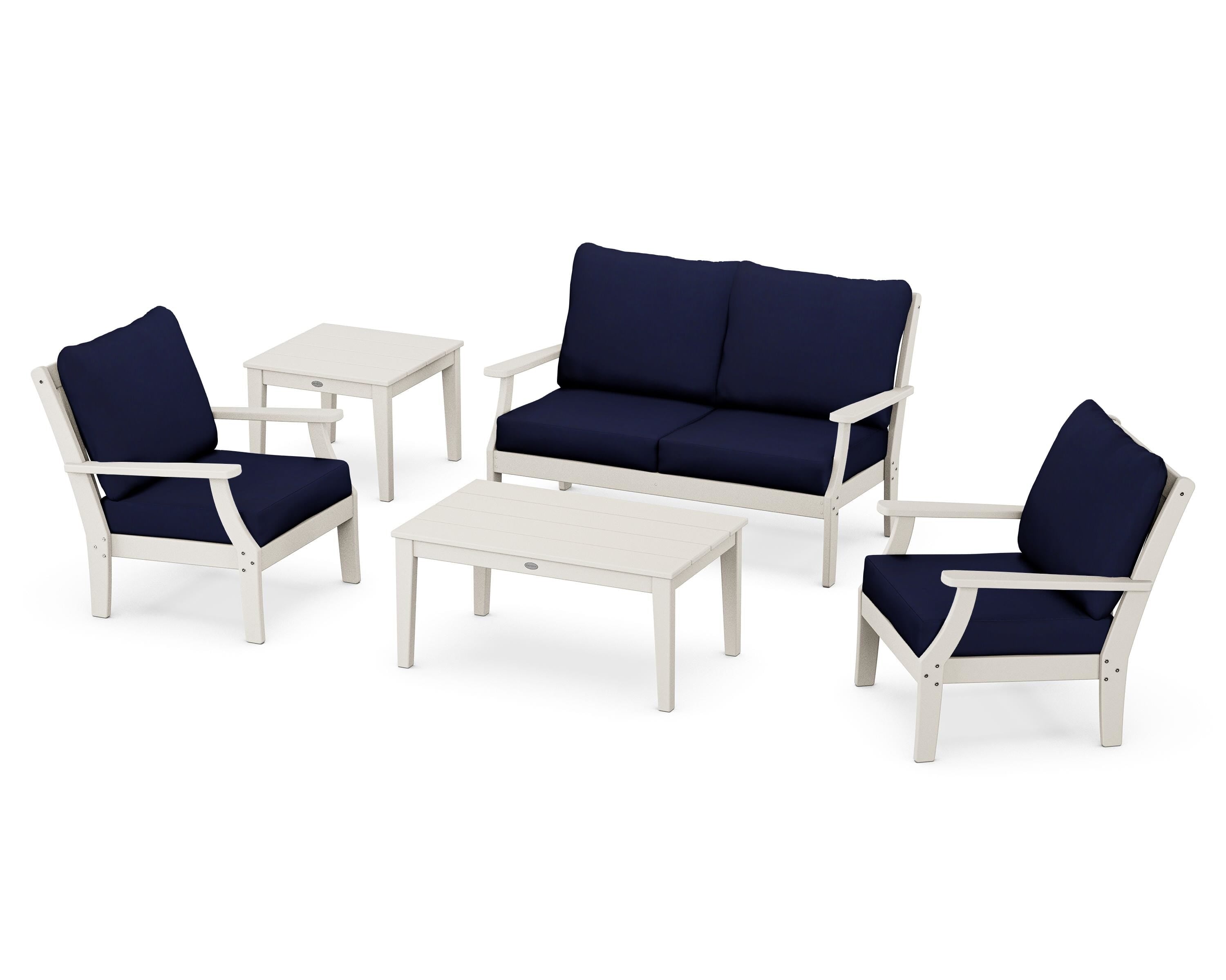POLYWOOD® Braxton 5-Piece Deep Seating Set in Sand / Navy