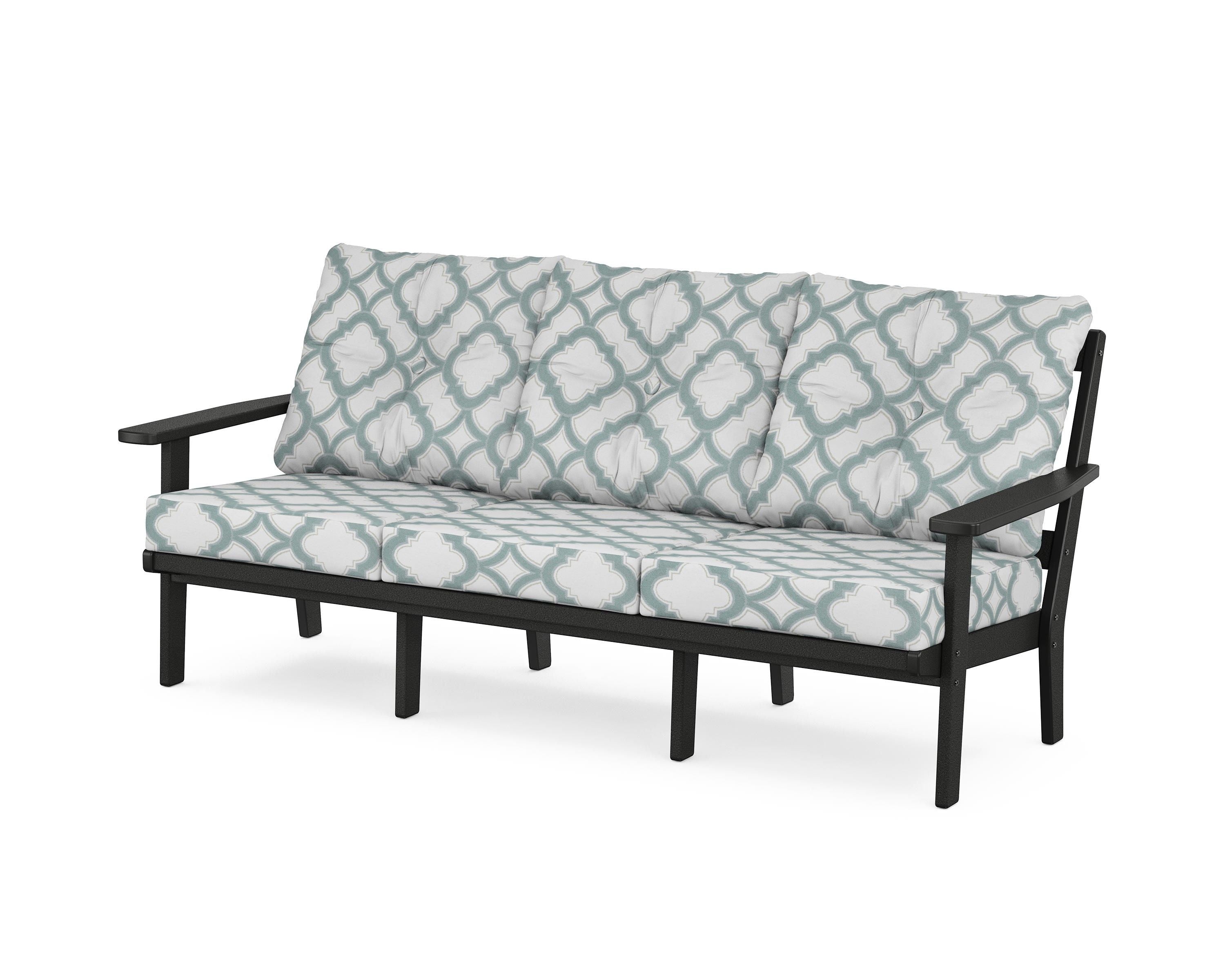 POLYWOOD® Oxford Deep Seating Sofa in Black / Trellis Glacier Spa