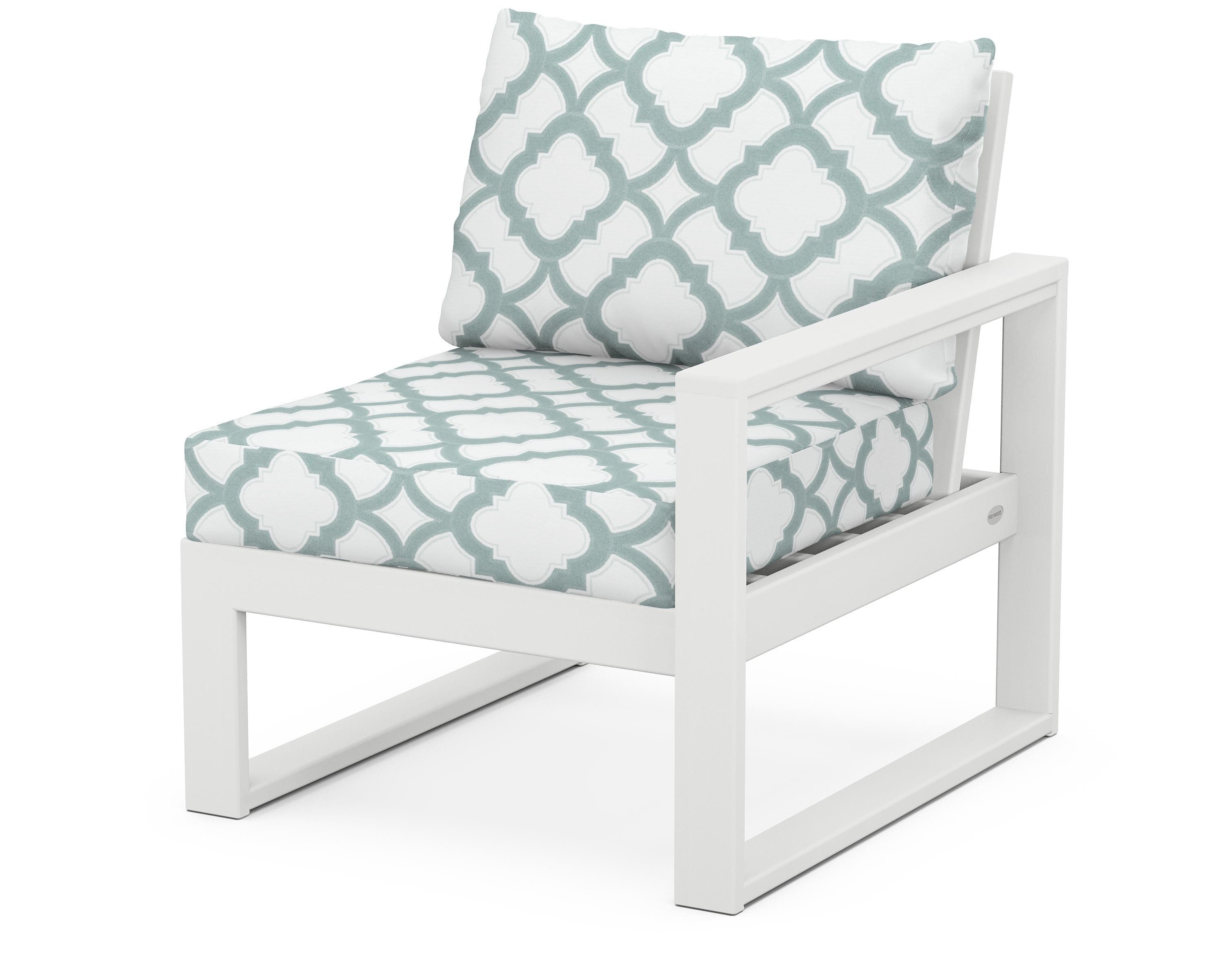POLYWOOD® EDGE Modular Right Arm Chair in White / Trellis Glacier Spa