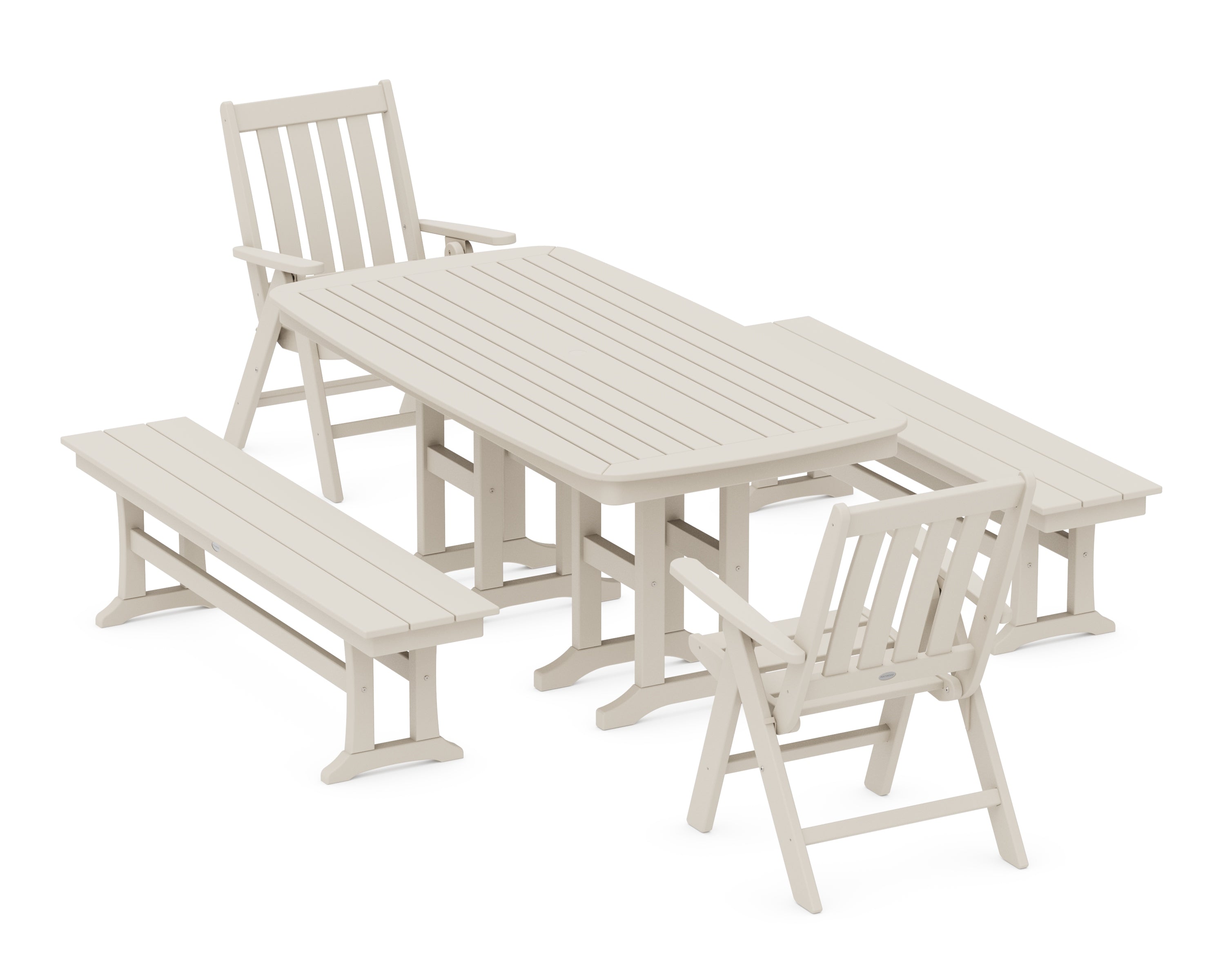 POLYWOOD® Vineyard Folding Chair 6-Piece Dining Set with Benches in Sand