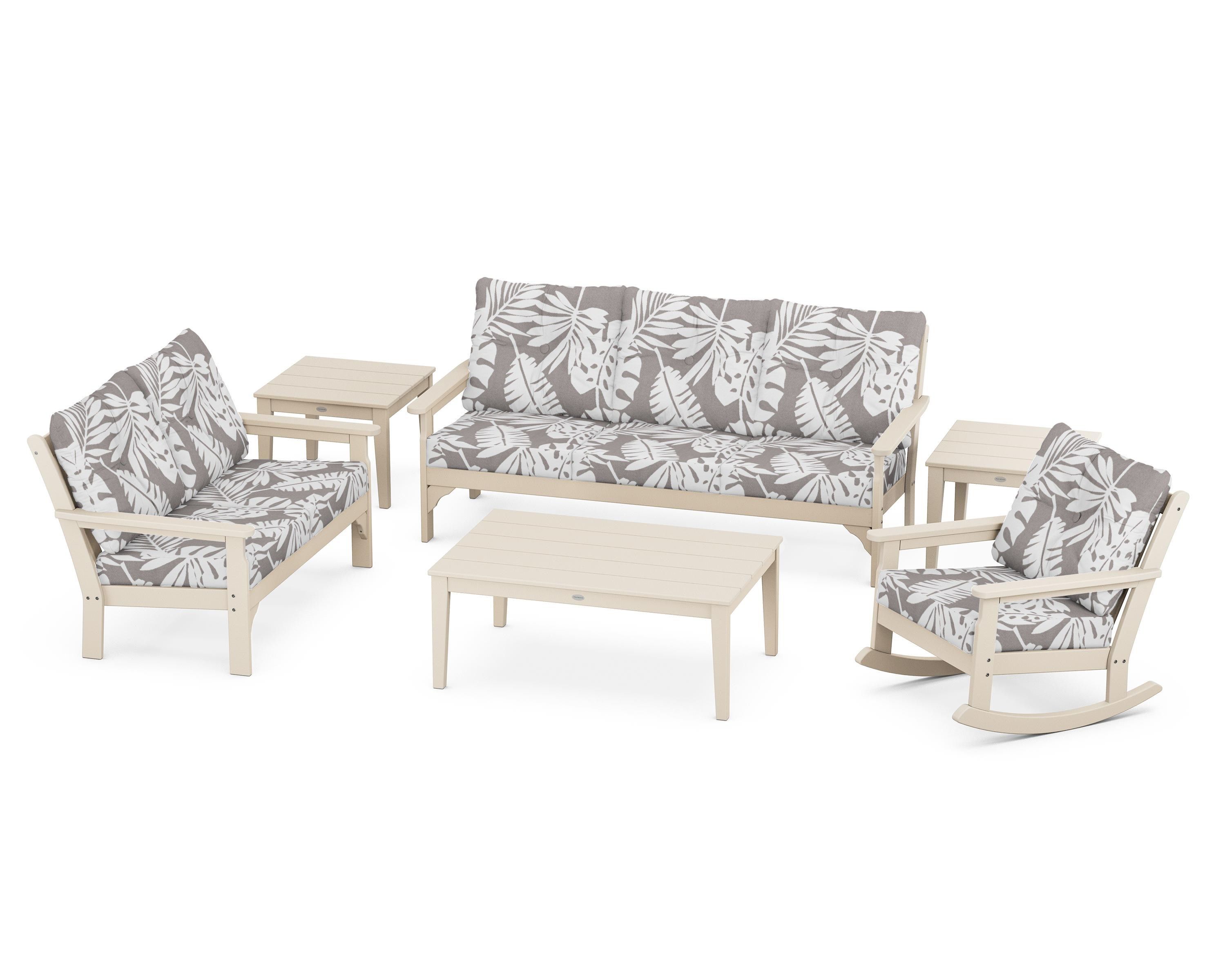POLYWOOD® Vineyard 6-Piece Deep Seating Set in Sand / Leaf Grey Mist