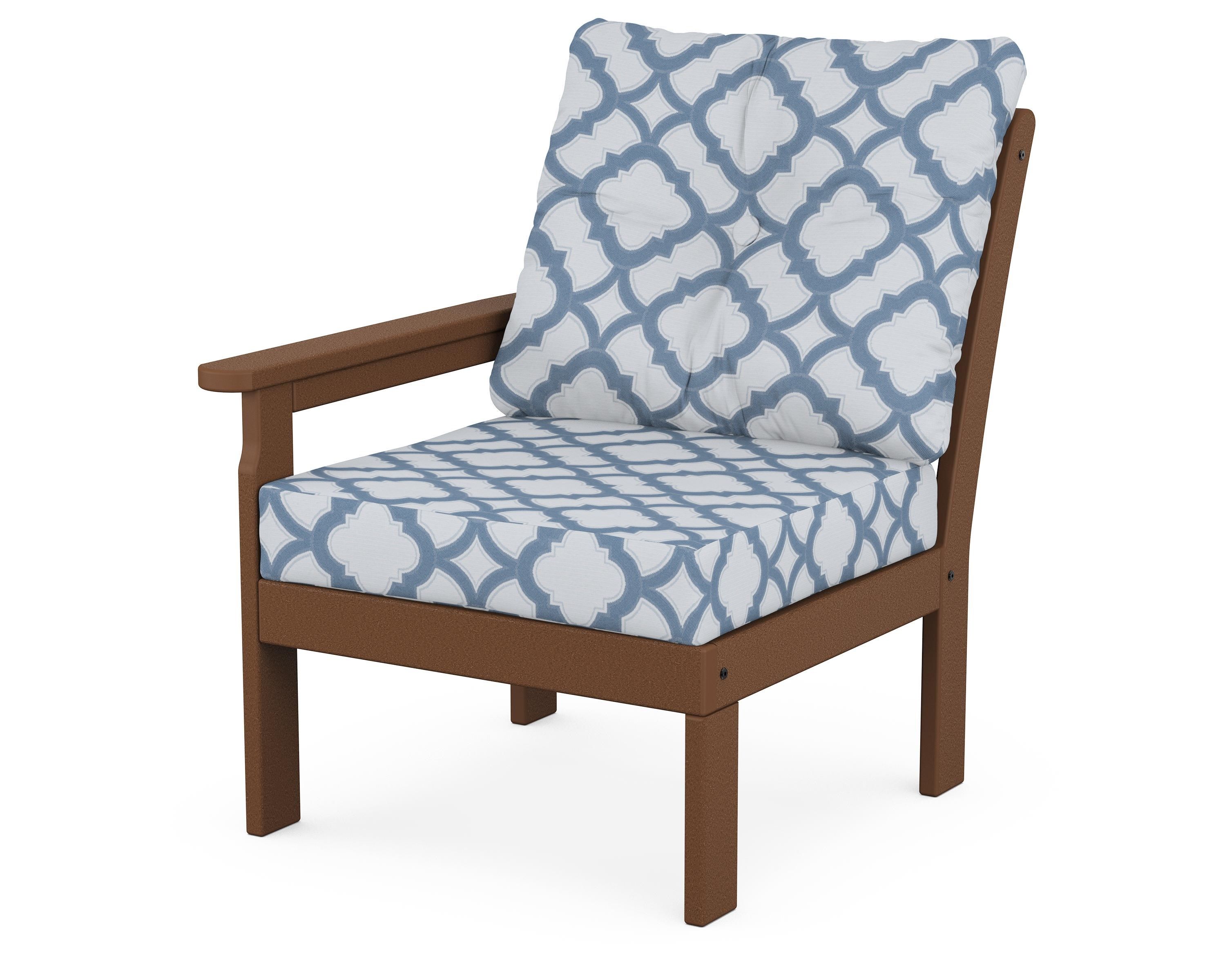 POLYWOOD® Vineyard Modular Left Arm Chair in Teak / Trellis Sky Blue
