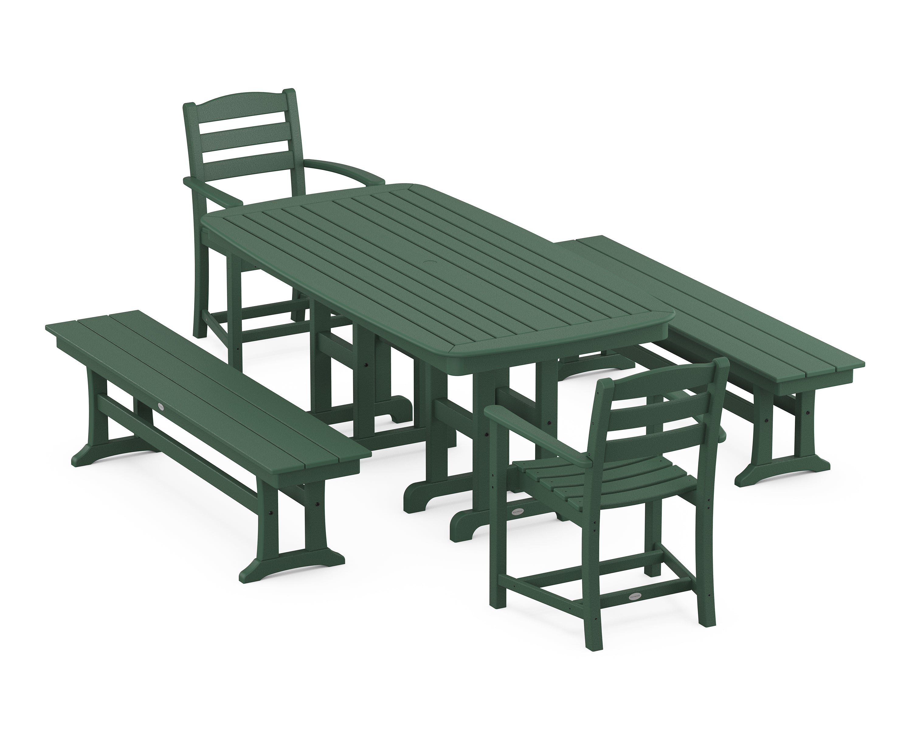 POLYWOOD® La Casa Café 5-Piece Dining Set with Benches in Green