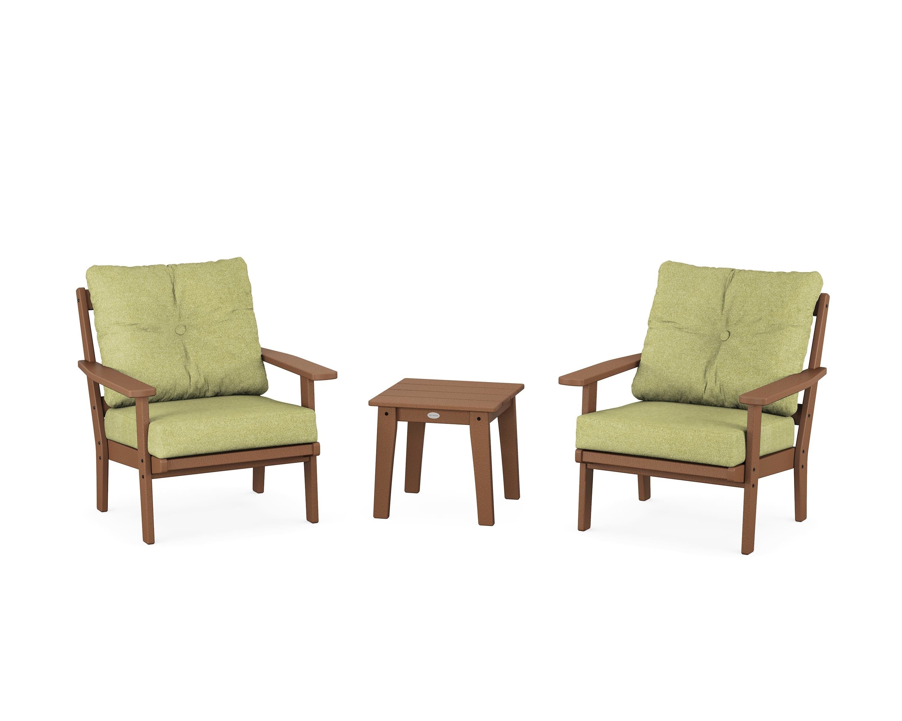 POLYWOOD® Prairie 3-Piece Deep Seating Set in Teak / Chartreuse Boucle