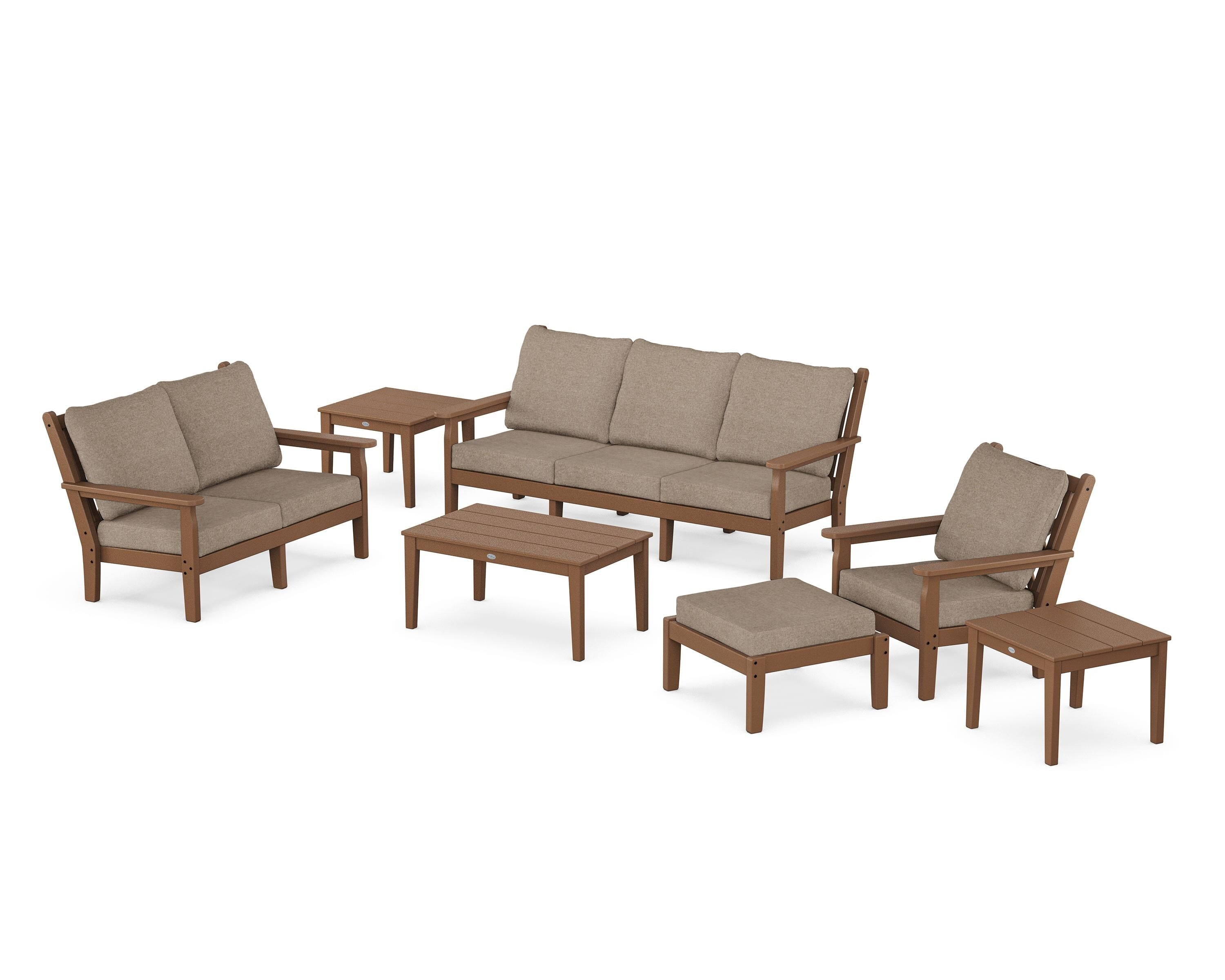 POLYWOOD® Chippendale 7-Piece Deep Seating Set in Teak / Spiced Burlap