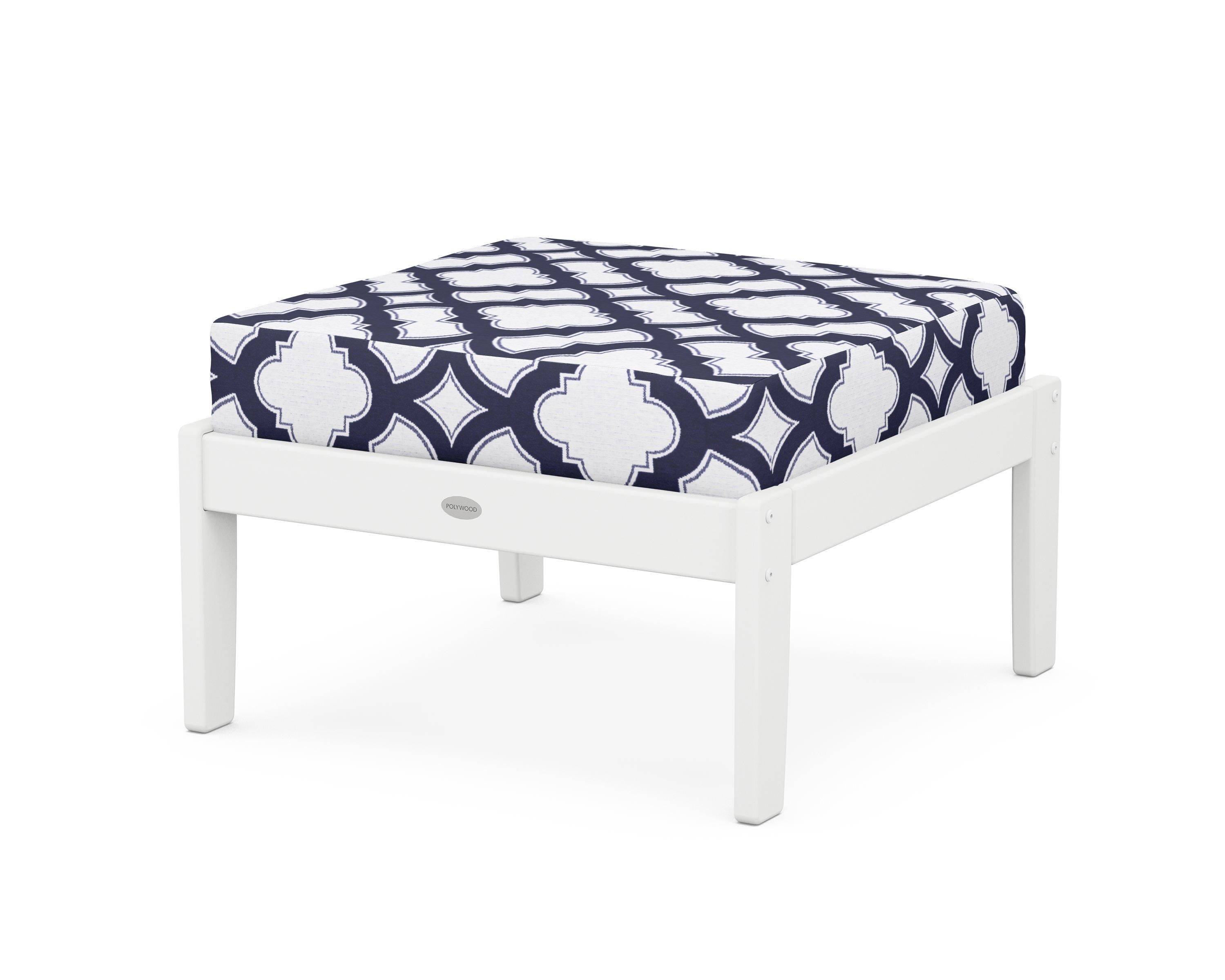 POLYWOOD® Braxton Deep Seating Ottoman in White / Trellis Navy