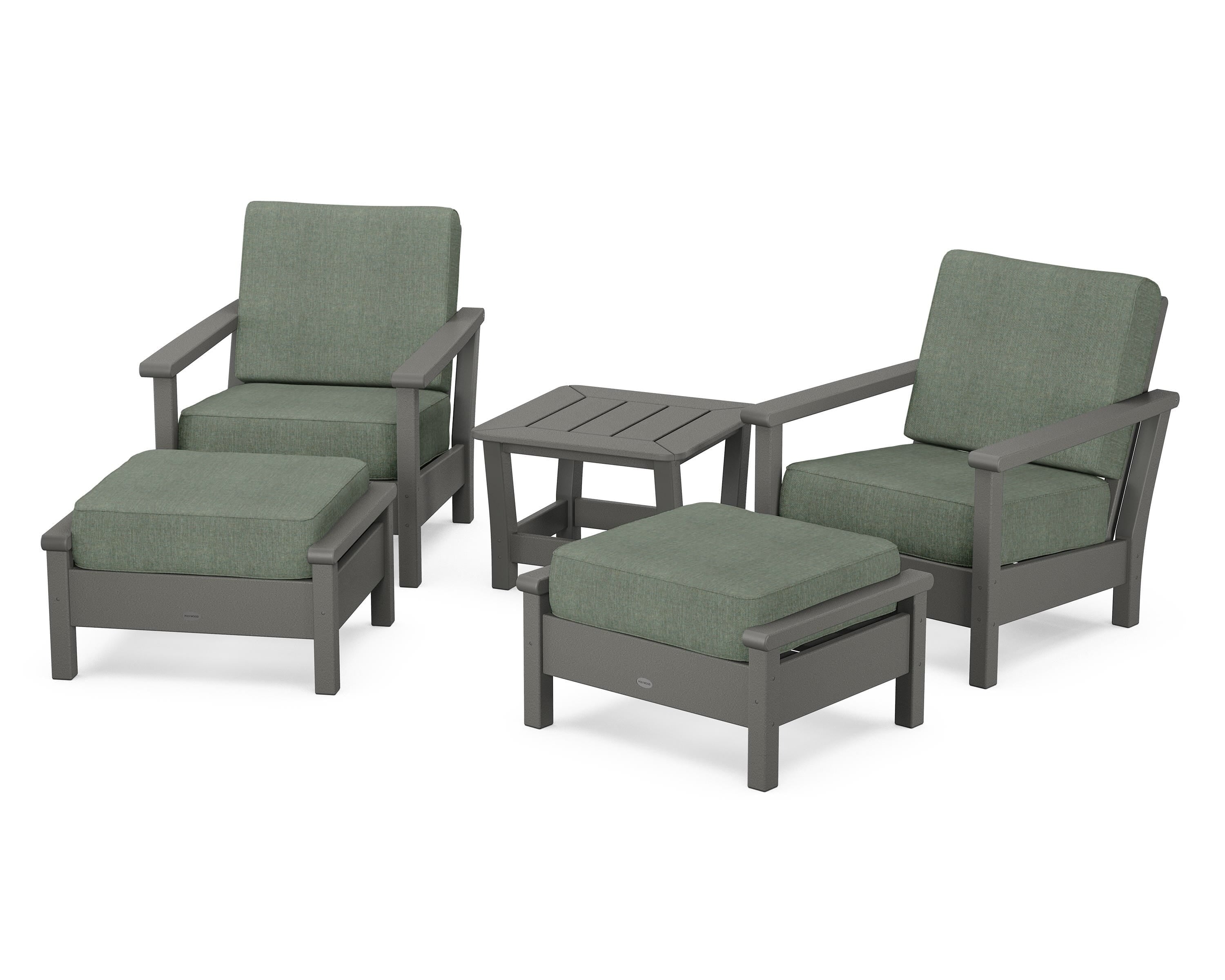 POLYWOOD® Harbour 5-Piece Deep Seating Chair Set in Slate Grey / Cast Sage