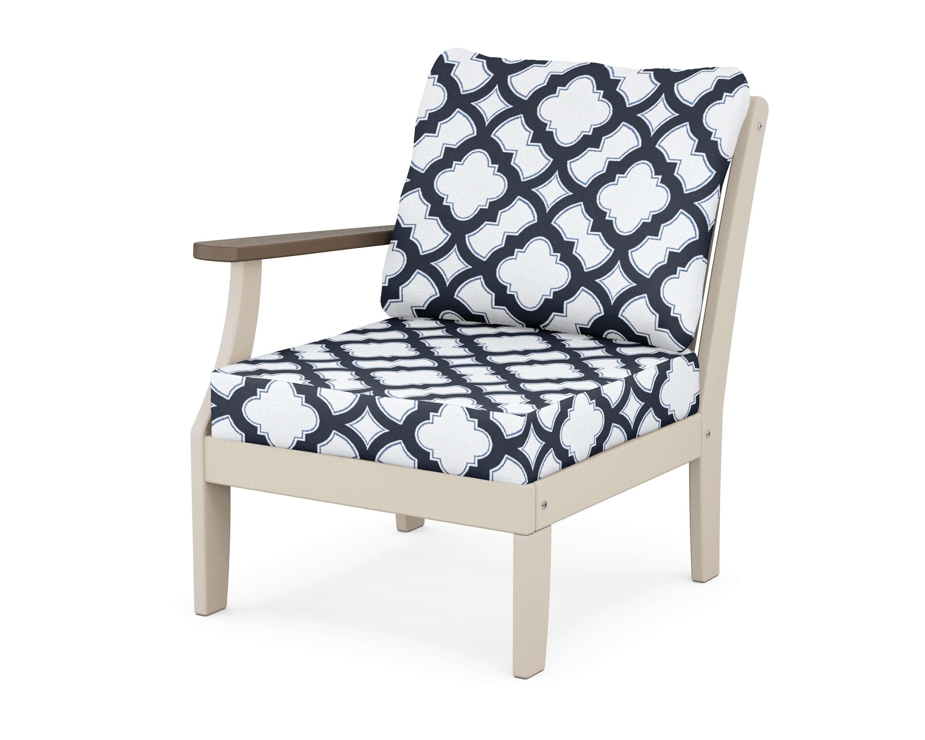 POLYWOOD® Braxton Modular Left Arm Chair in Sand / Kona / Trellis Marine Indigo