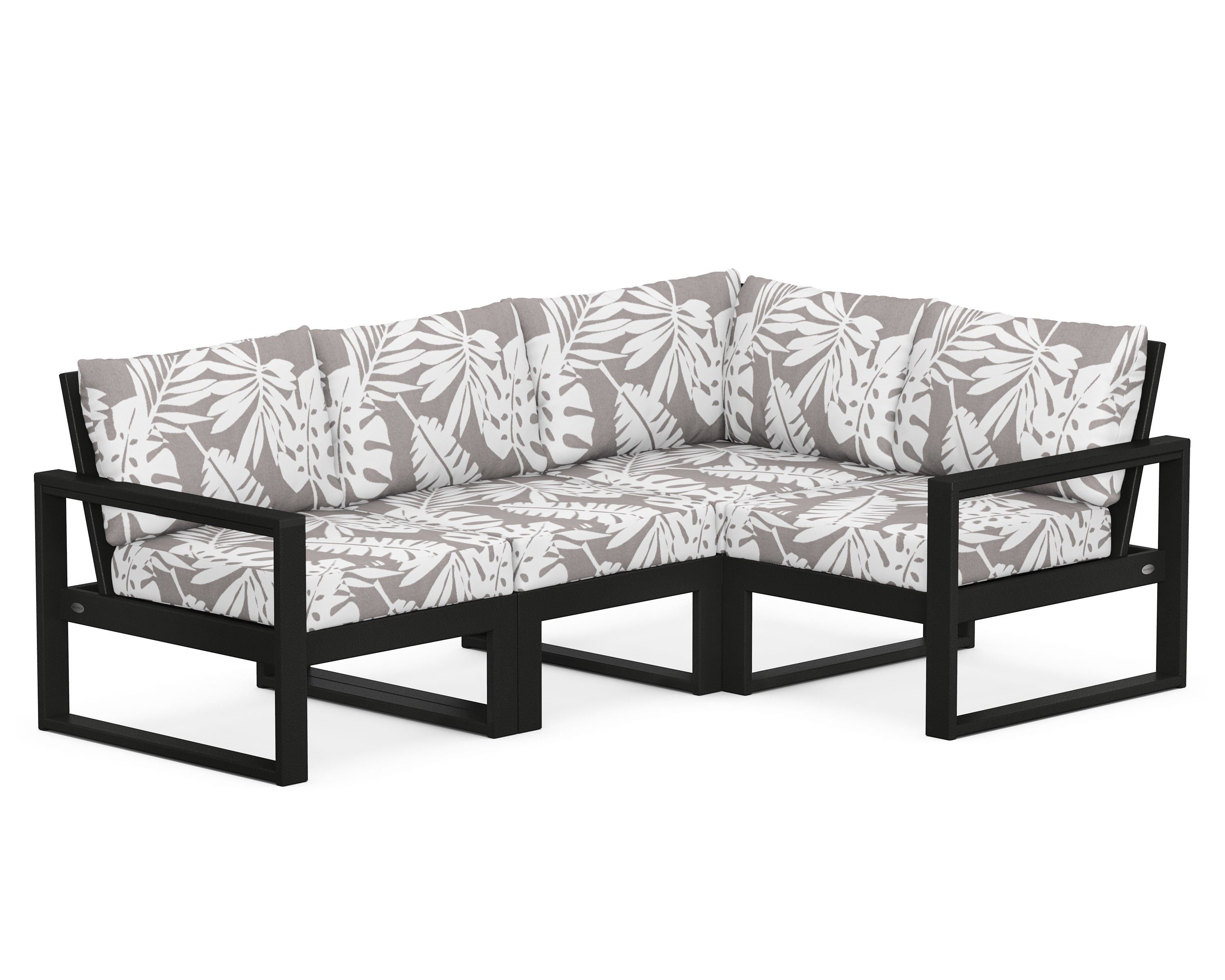 POLYWOOD® EDGE 4-Piece Modular Deep Seating Set in Black / Leaf Grey Mist