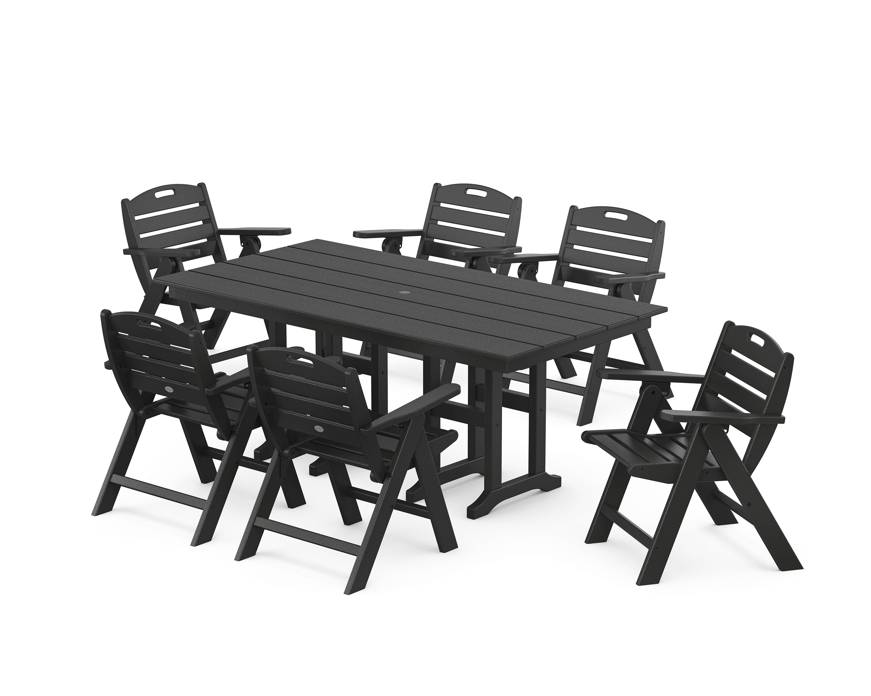 POLYWOOD® Nautical Lowback 7-Piece Farmhouse Dining Set in Black