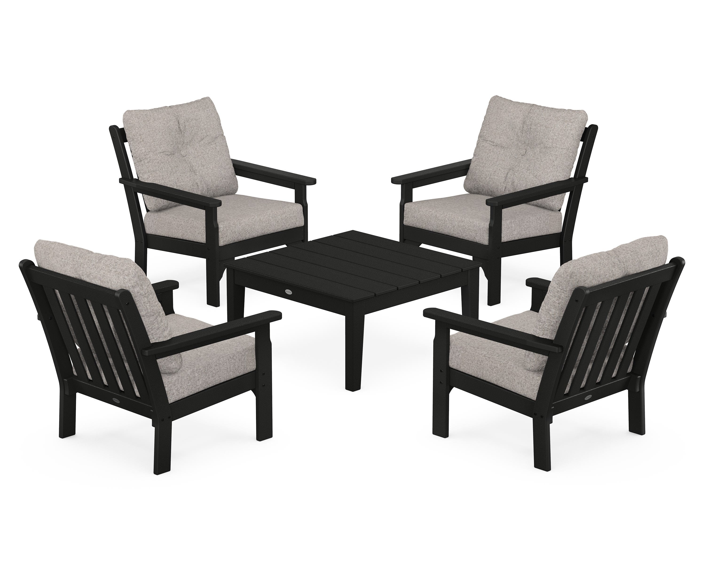 POLYWOOD® Vineyard 5-Piece Deep Seating Conversation Set in Black / Weathered Tweed