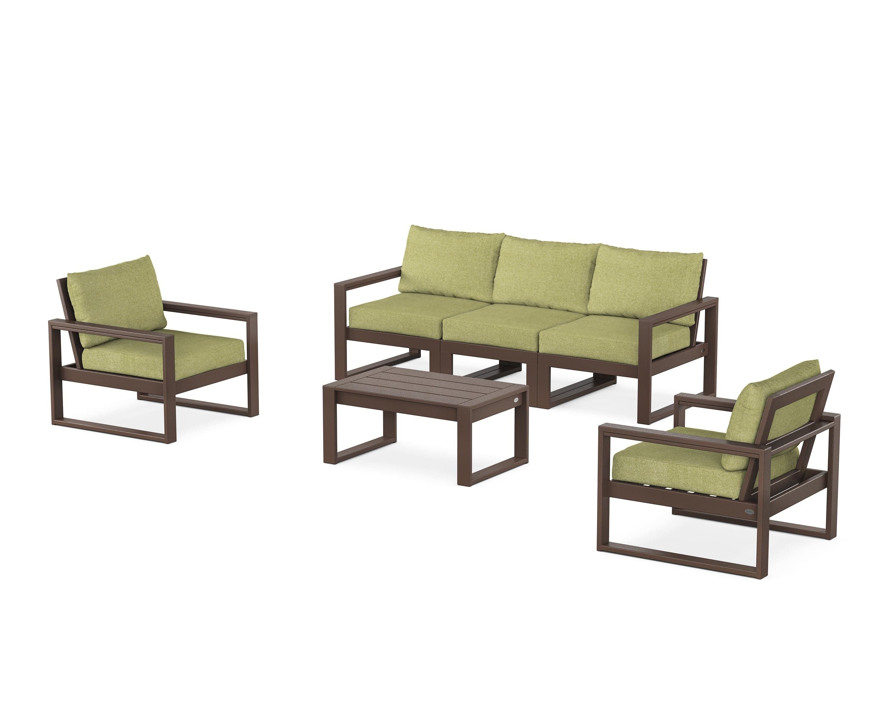 POLYWOOD® EDGE Sectional 4-Piece Deep Seating Set with Sofa in Mahogany / Chartreuse Boucle