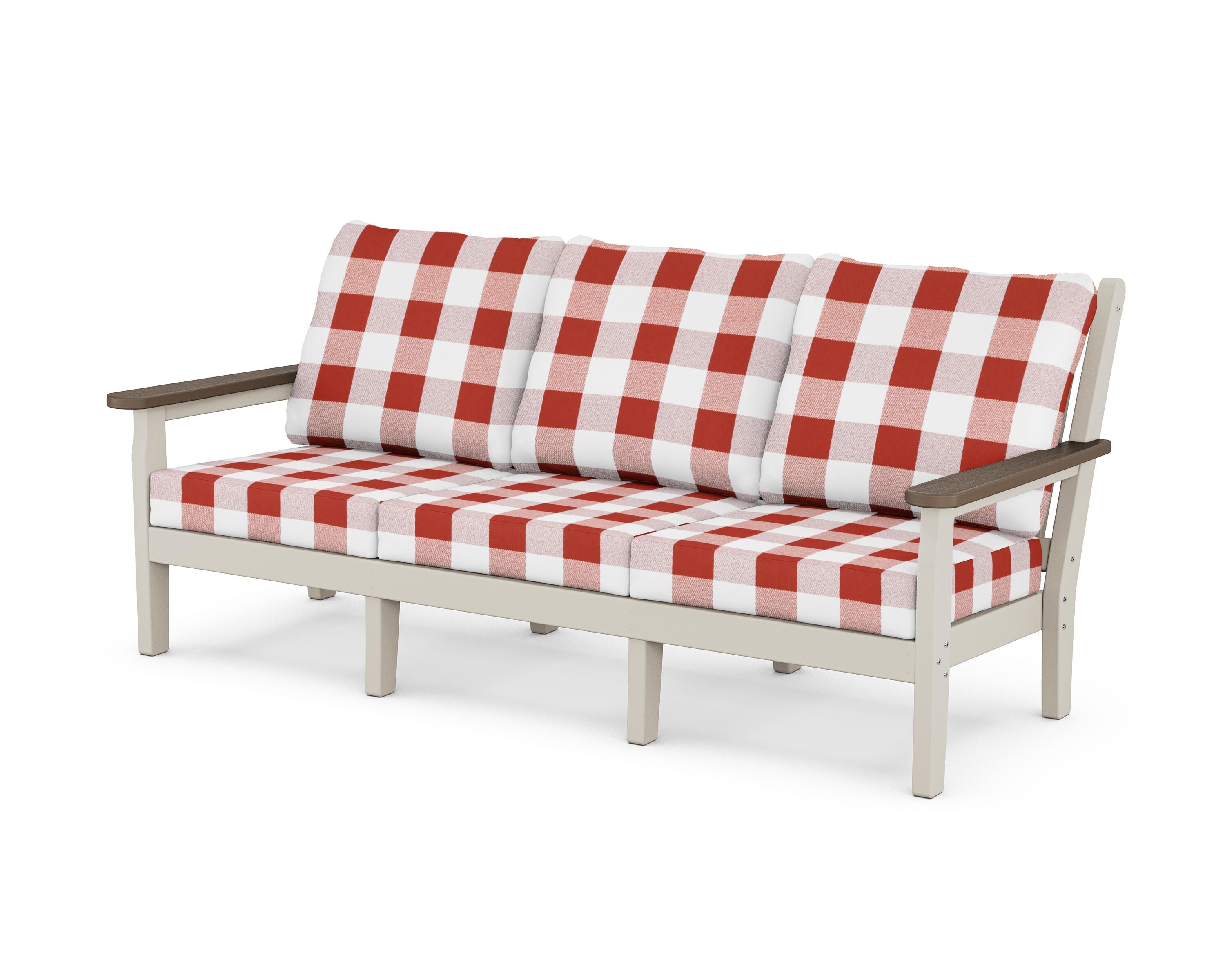 POLYWOOD® Chippendale Deep Seating Sofa in Sand / Kona / Buffalo Plaid Crimson